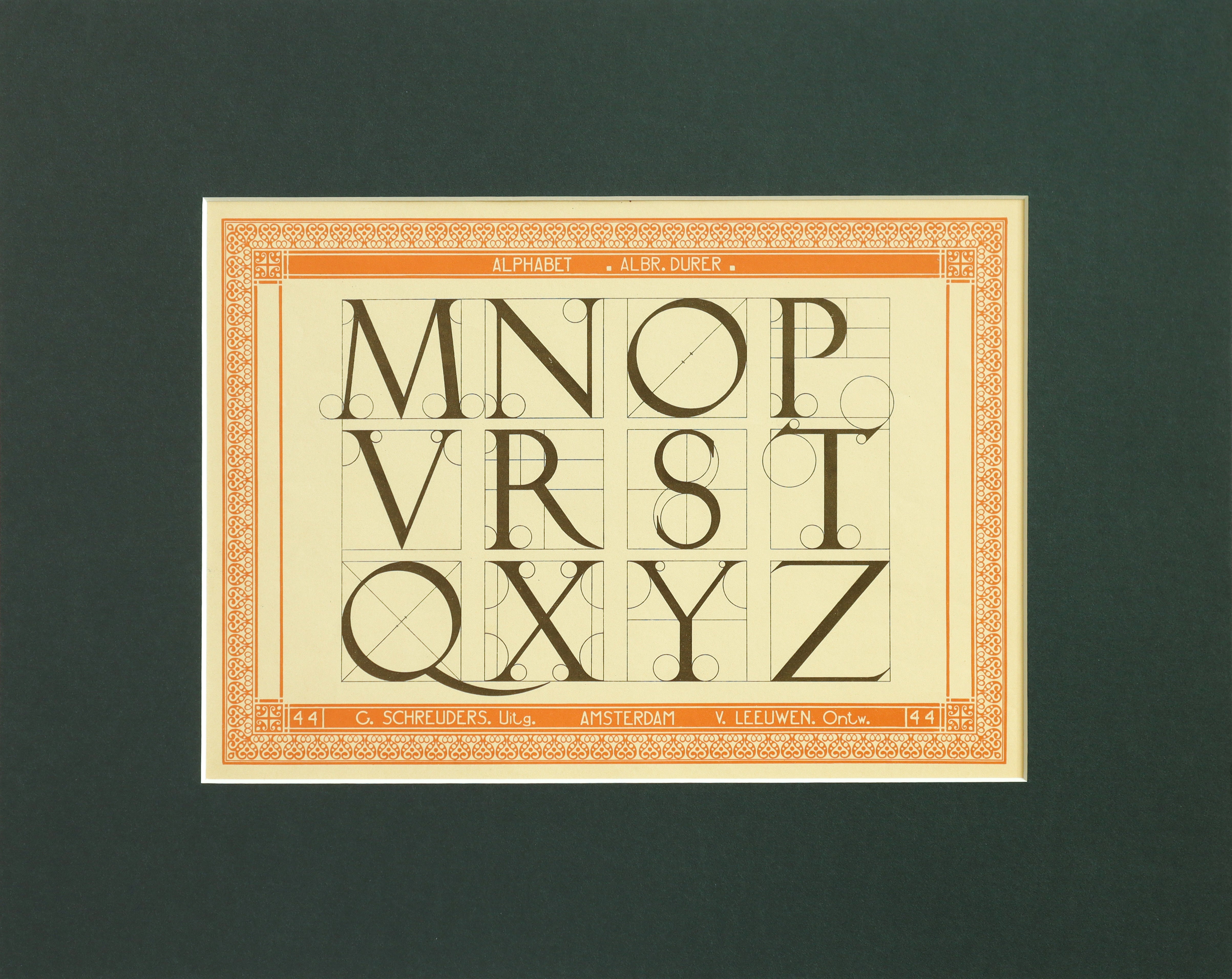 Vintage 1907 Dutch Letterpress Sheet - Matted Art Print (MNOP VRST QXYZ) - Perfect for Home Decor, Office Wall Art & Antique Collectors