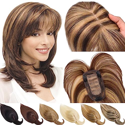 Premium JGS1996 Human Hair Toppers for Women - 100% Remy Hair with Bangs, Clip-in Hairpiece for Thinning Hair & Hair Loss - Perfect for Daily Wear, Special Occasions & Confidence Boosting