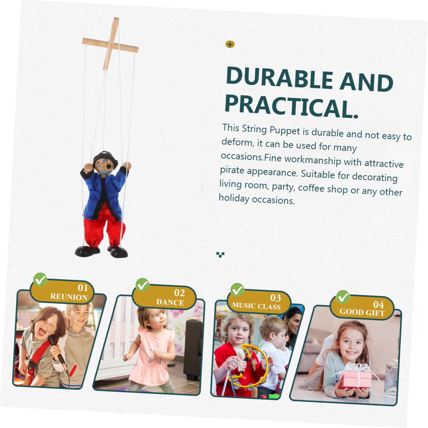 Abaodam Wooden String Puppets for Kids & Adults - 8-10 Handcrafted Puppet Theater Toys, Pirate & Funny Character Puppets for Storytelling, Educational Play & Family Entertainment