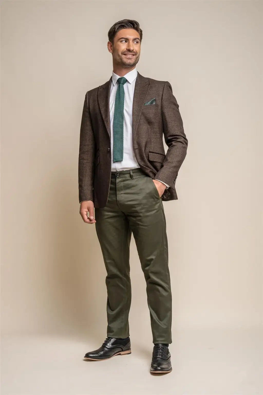 Cavani Men's Dakota Olive Chino Pants - Slim Fit Stretch Comfort Casual Trousers for Work, Office & Everyday Wear