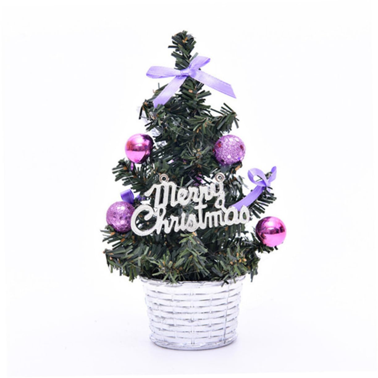2 Pack Mini Artificial Christmas Trees - 20cm Purple Red Xmas Decor for Home, Office, Store, Wedding Tabletop & Holiday Decoration | LIOOBO Potted Plants Model for Festive Season, Christmas Party & Winter Wedding Centerpieces