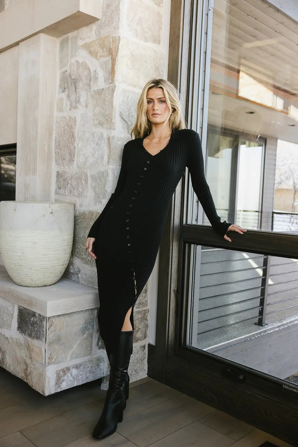 Larissa Ribbed Black Dress for Women - Elegant & Stylish Outfit for Parties, Dates & Office Wear | Final Sale