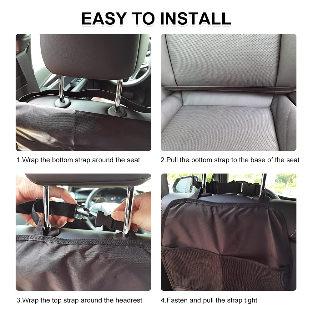 JDMON 2 Pack Universal Car Seat Back Protectors - Durable Waterproof Kick Mats with 2 Reinforced Mesh Storage Pockets & Organizer - Perfect for Kids, Pets & Travel Accessories (Fits Most Vehicles) - Protect Your Seats from Scratches, Spills & Everyday Wear