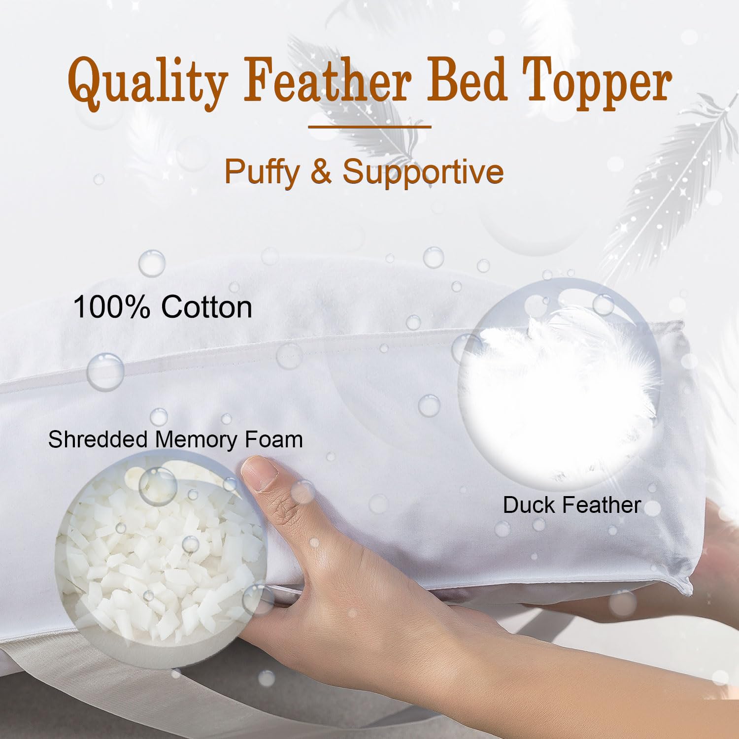 Premium 5 Inch Duck Feather Bed Mattress Topper Full Size - 100% Cotton, 2500GSM Overfilled Pillow Top - Hotel Collection Luxury Bedding - 54x75 Inches Bright White - Perfect for Guest Rooms, Master Bedrooms & Luxury Hotels