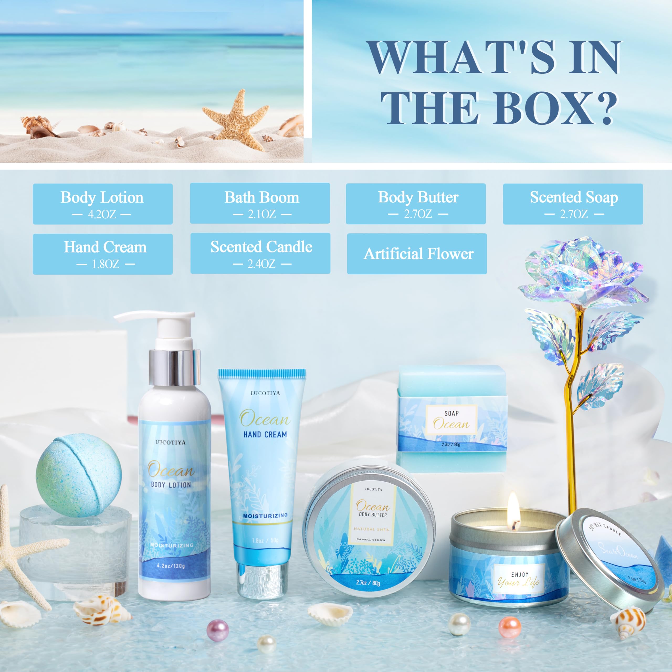 Luxury Ocean Scented Spa Gift Set for Women - Birthday Self Care Gifts for Her, Wife & Mom - Relaxation & Pampering
