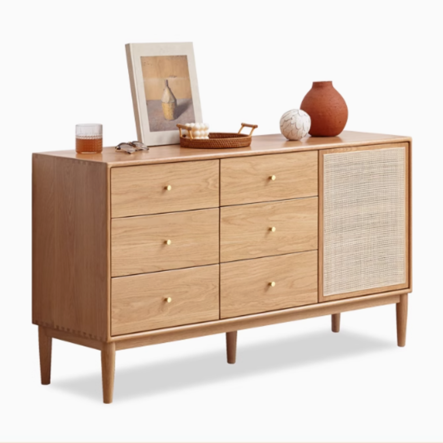 out of stock 47.2x15.7x27.6 inch / 120x40x70 cm / Natural wood color / Six-drawer cabinet with doors