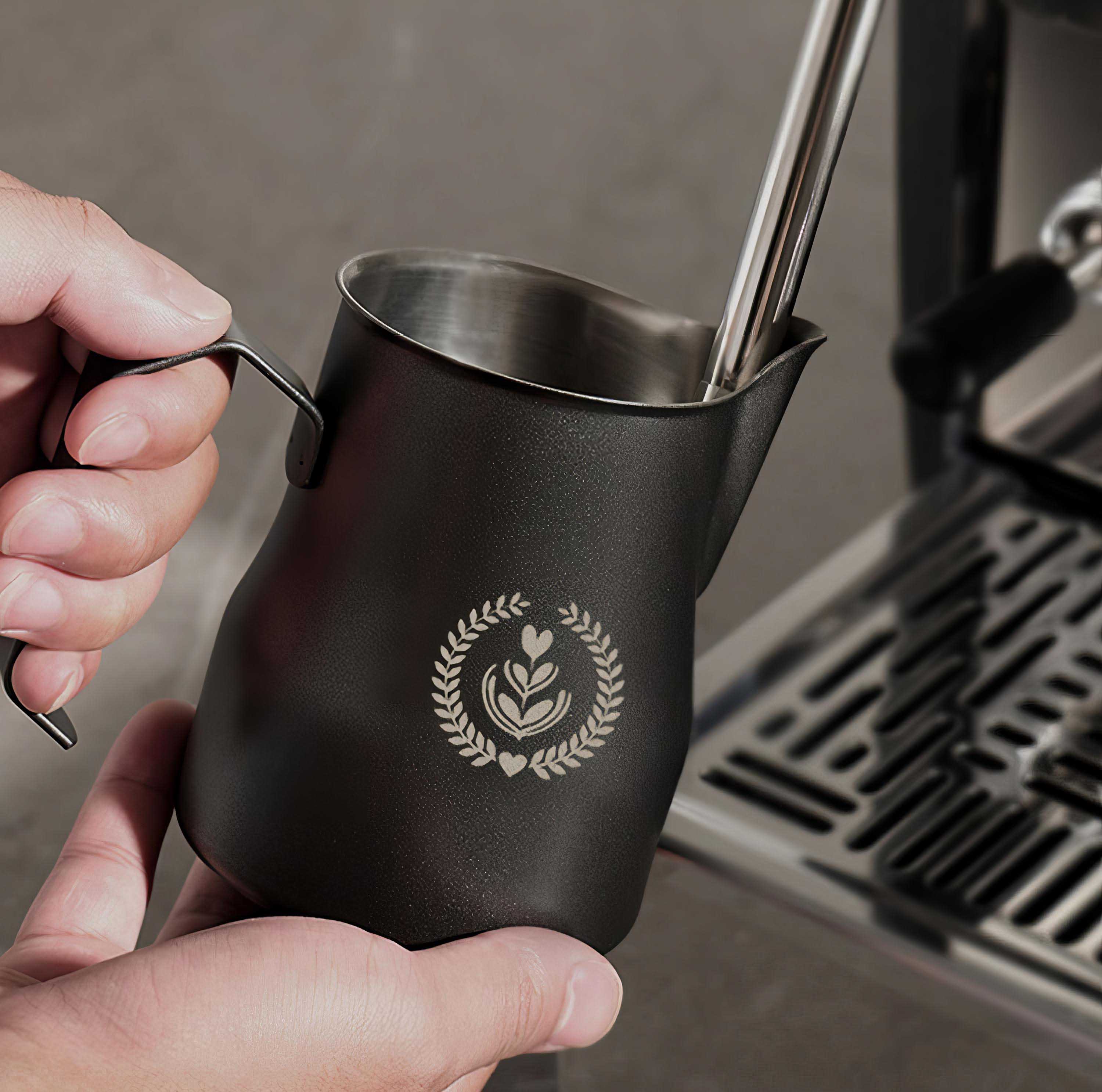 Premium Non-Stick Latte Art Milk Pitcher for Cappuccino & Coffee - Barista-Grade Stainless Steel Frothing Jug for Perfect Milk Foam & Latte Designs - Ideal for Home Baristas & Coffee Shops