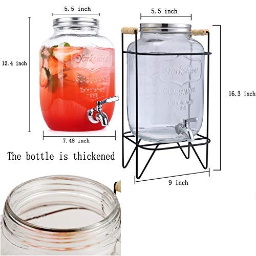 2 Gallon Clear Glass Beverage Dispenser with Stainless Steel Spigot & Stand - Mason Jar Style Drink Dispenser for Cold Beverages Only - Perfect for Parties, Weddings, and Outdoor Events