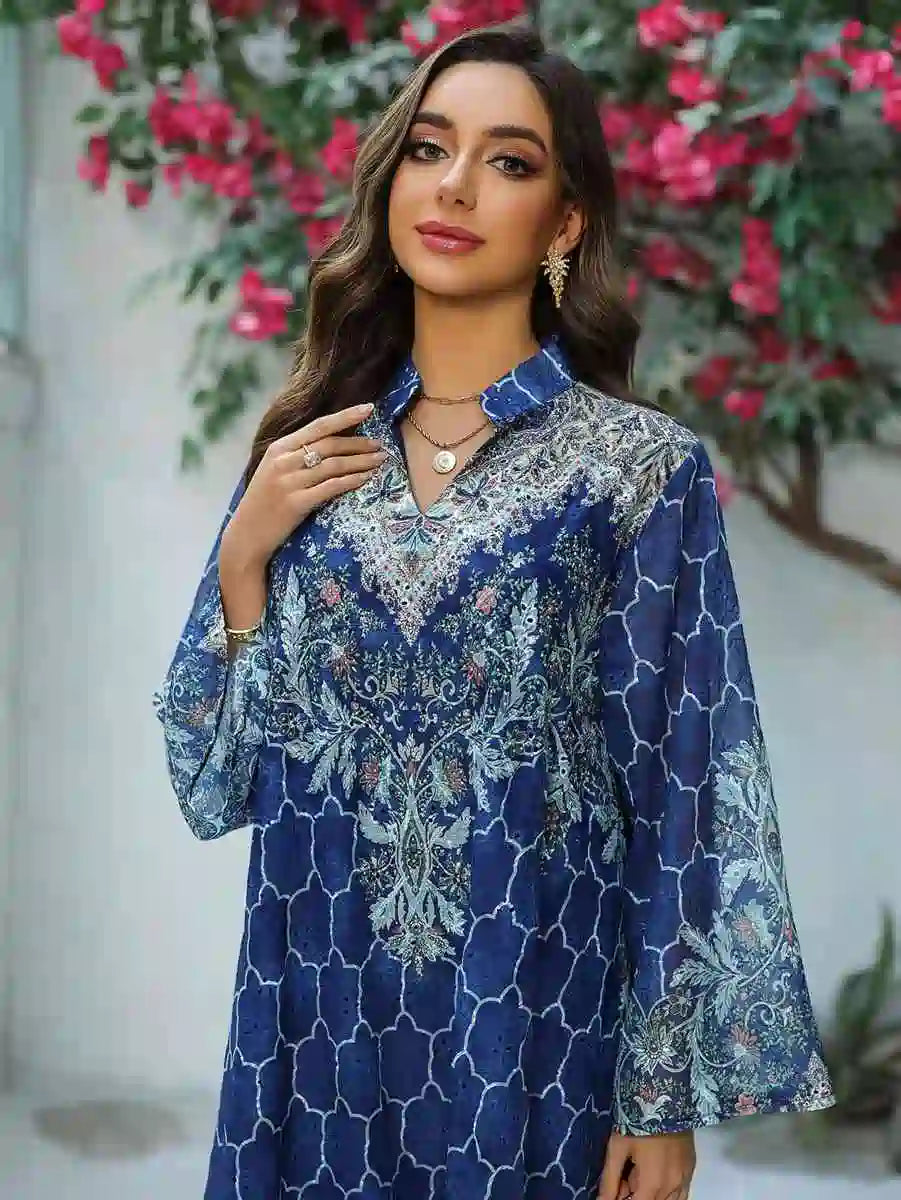 Elegant Eid Dress for Women - Embroidered Caftan Kaftan Dress with Floral Print #25436 - Perfect for Eid Celebrations, Weddings & Special Occasions