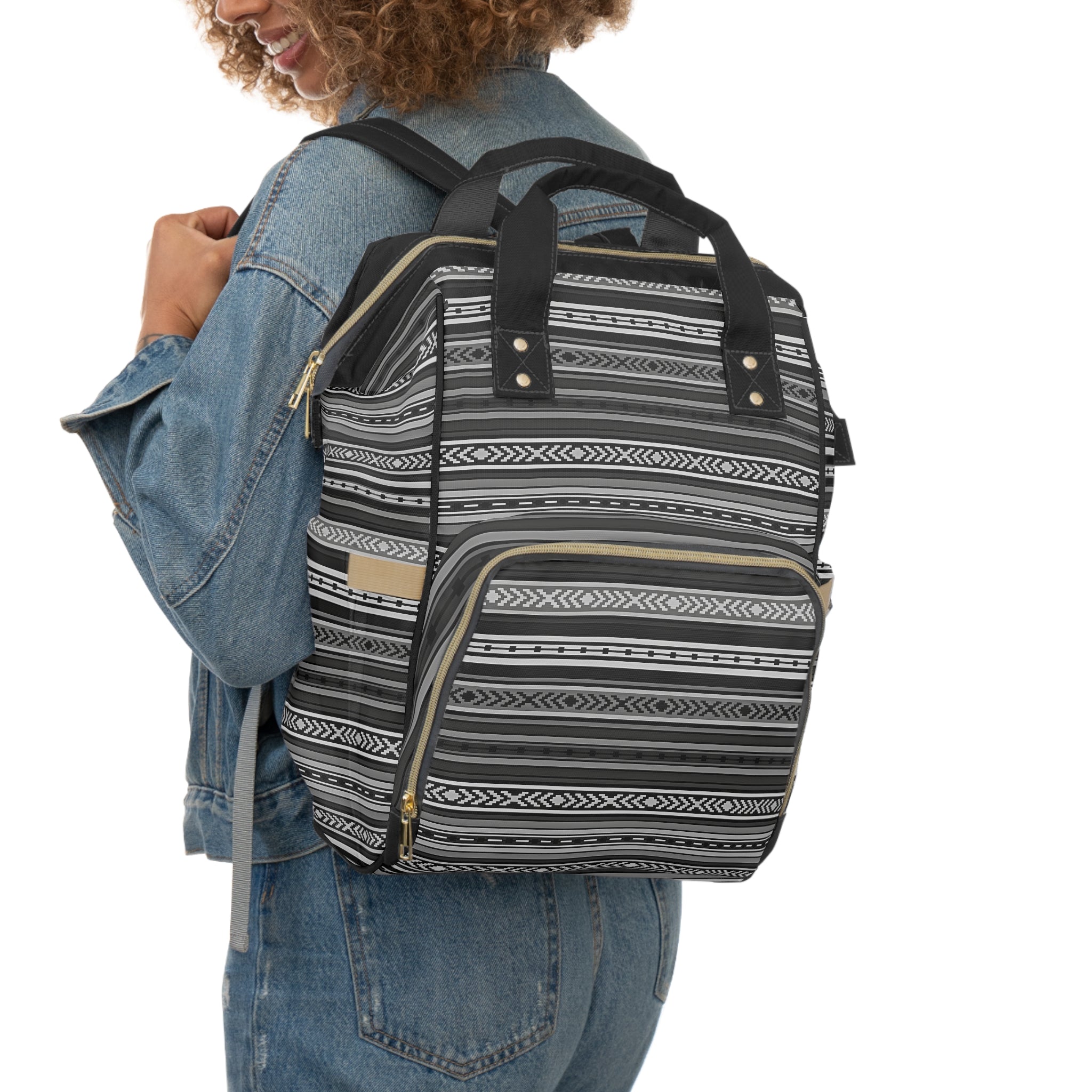 Gray Santa Fe Southwestern Diaper Backpack - Multifunctional Baby Bag for Travel, Hiking & Daily Use with Parents & Caregivers