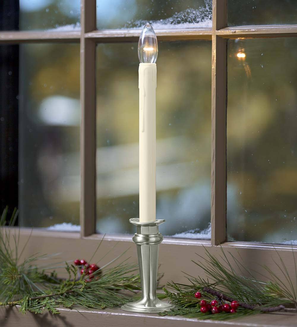 Plow & Hearth Adjustable Window Candles with Timer & Remote - Set of 4 Dual-Intensity LED Bulbs, Compact Colonial Style (9