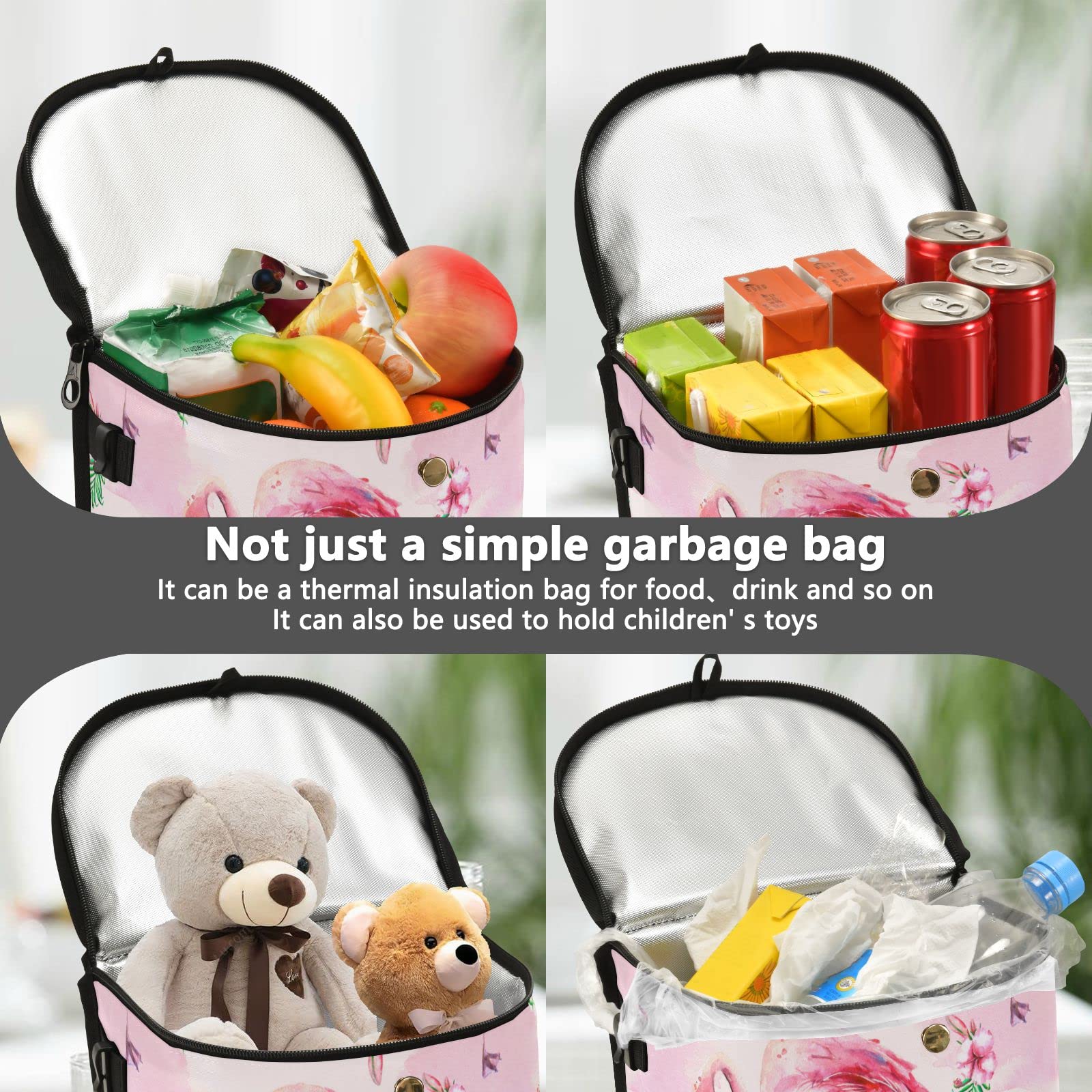 MNSRUU Leak-Proof Car Trash Can with Lid - Pink Watercolor Flamingo Design Hanging Car Garbage Bag Organizer for Front & Back Seat | Car Accessories, Road Trips, Travel & Daily Commute