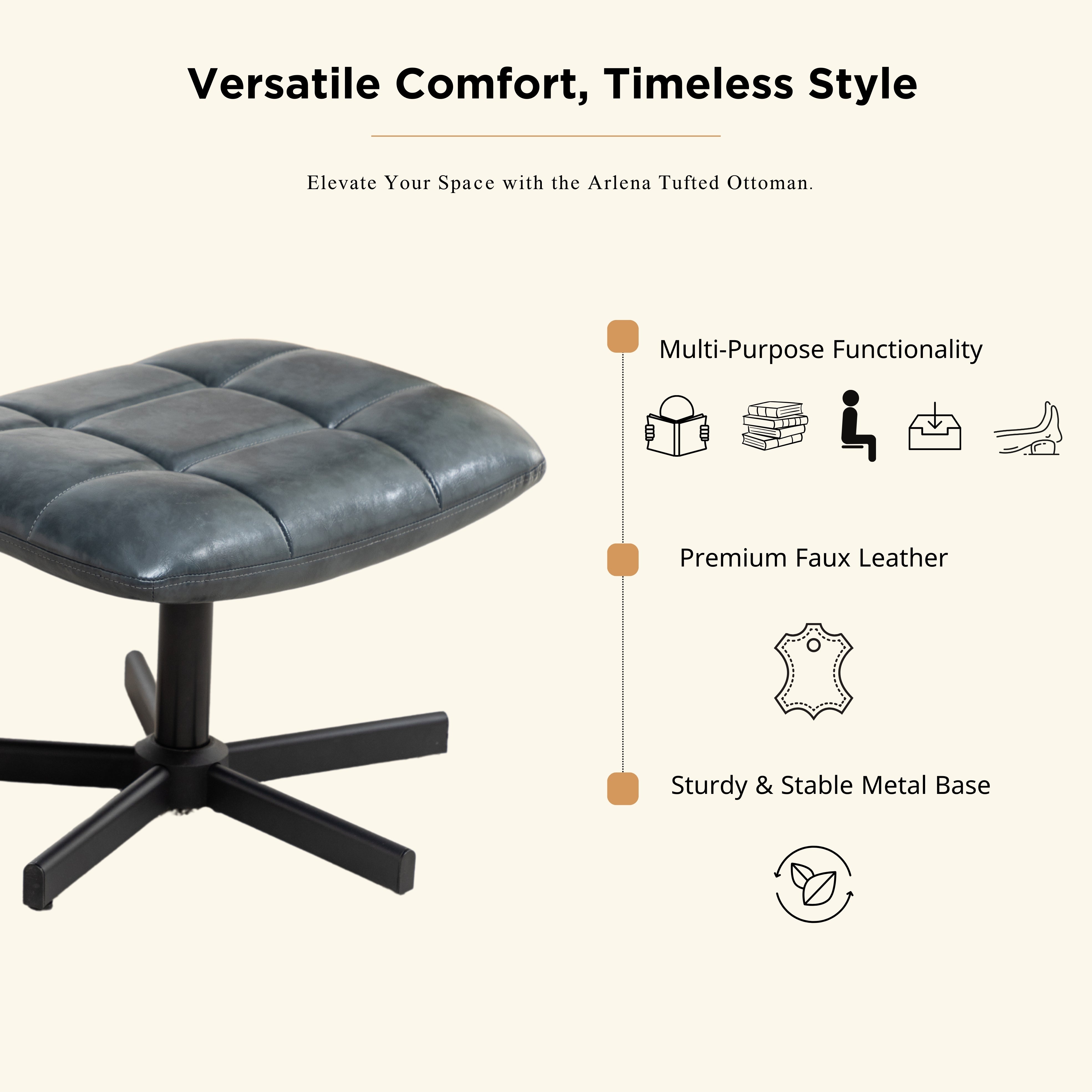 Roundhill Furniture Arlena Faux Leather Tufted Accent Chair with Ottoman Set - Modern Living Room Seating for Home Office, Bedroom or Lounge Area