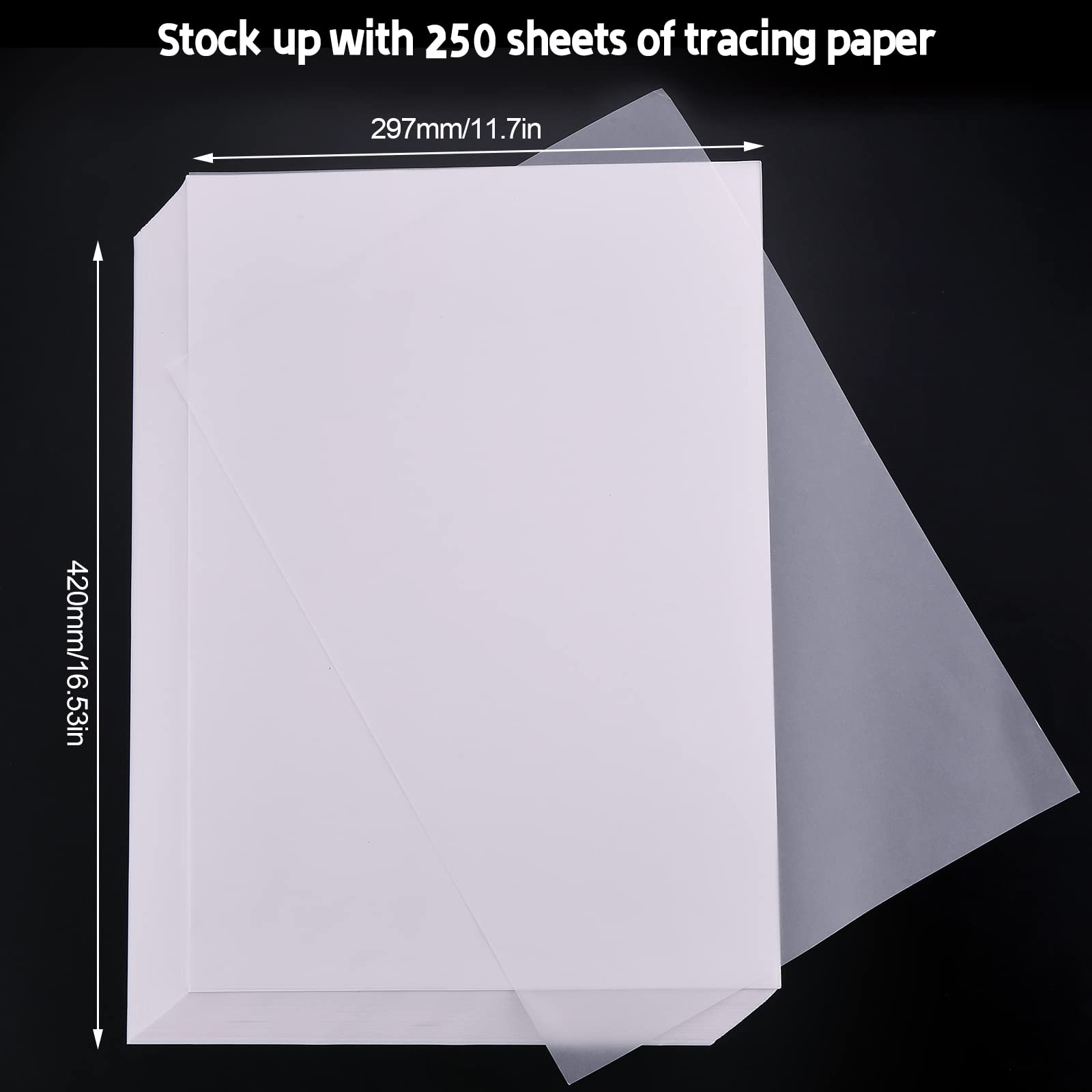 Premium Vellum Paper - 250 Sheets A3 Size (16.53x11.7 Inches) Translucent Tracing Paper for Sketching, Drawing, Animation & Calligraphy - Perfect for Artists, Architects & Design Projects