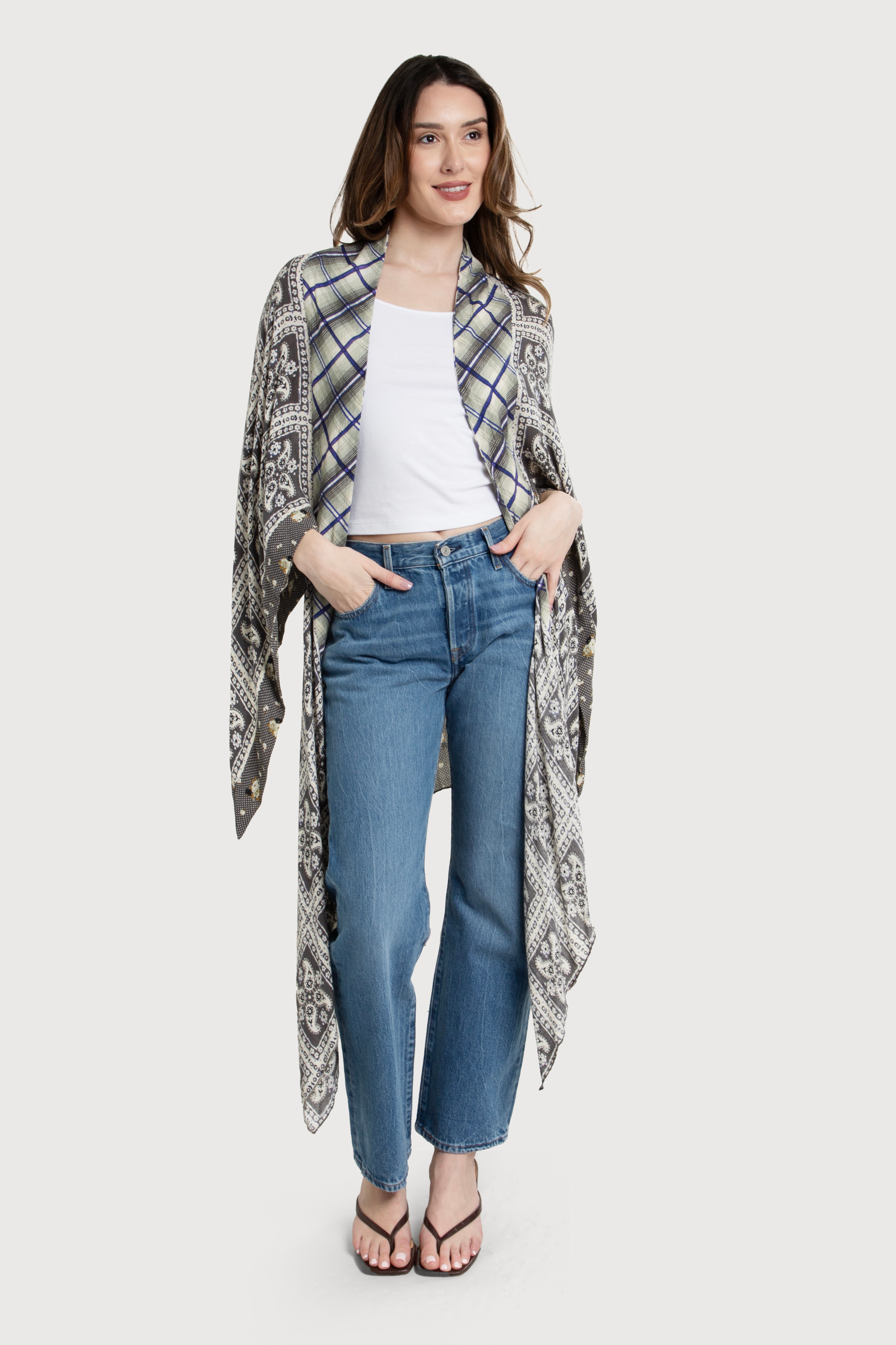 Floral Paisley Patchwork Cut Out Kimono Cardigan - Boho Chic Lace Trim Cover Up for Women - Perfect for Beach, Festival, and Summer Outfits