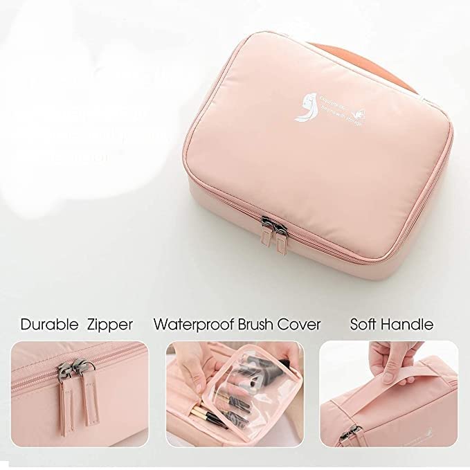 Trexee Portable Travel Cosmetic Bag - Waterproof Toiletry Organizer with Multiple Pockets for Makeup, Skincare & Essentials (Peach) | Perfect for Vacation, Gym, Business Trips & Daily Use
