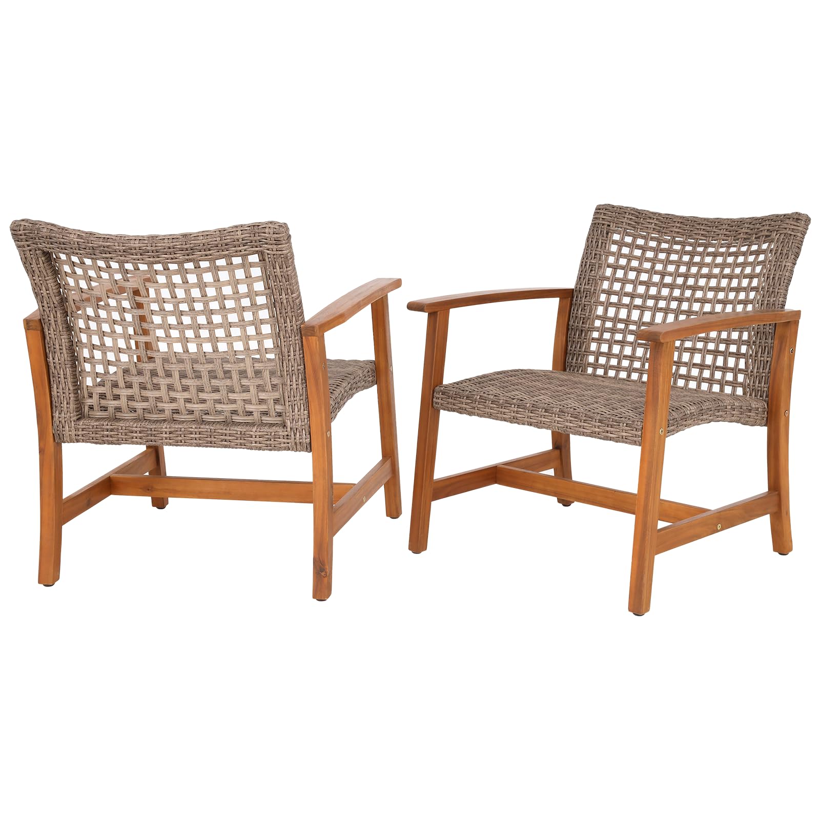 IDZO Liberte 2-Piece Accent Chair Set - 500lbs Weight Capacity, Solid Acacia Wood Frame with FSC-Certified Teak Finish, UV-Resistant Gray Wicker - Perfect for Outdoor Patio, Garden, Poolside & Backyard Relaxation