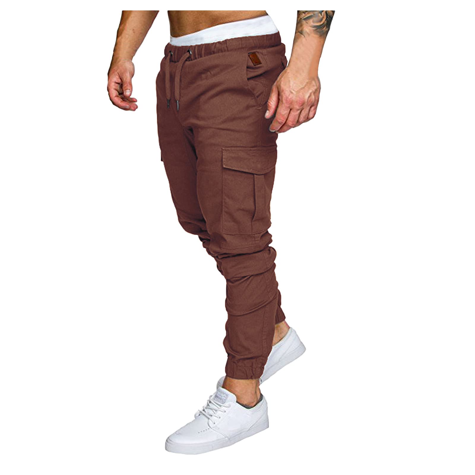 **XUETON Men's Slim Fit Jogger Cargo Pants - Athletic Sweatpants for Casual Wear & Outdoor Activities - Comfortable & Stylish Long Pants (Brown)**    **Perfect for Gym, Running, Travel & Everyday Casual Outfits**