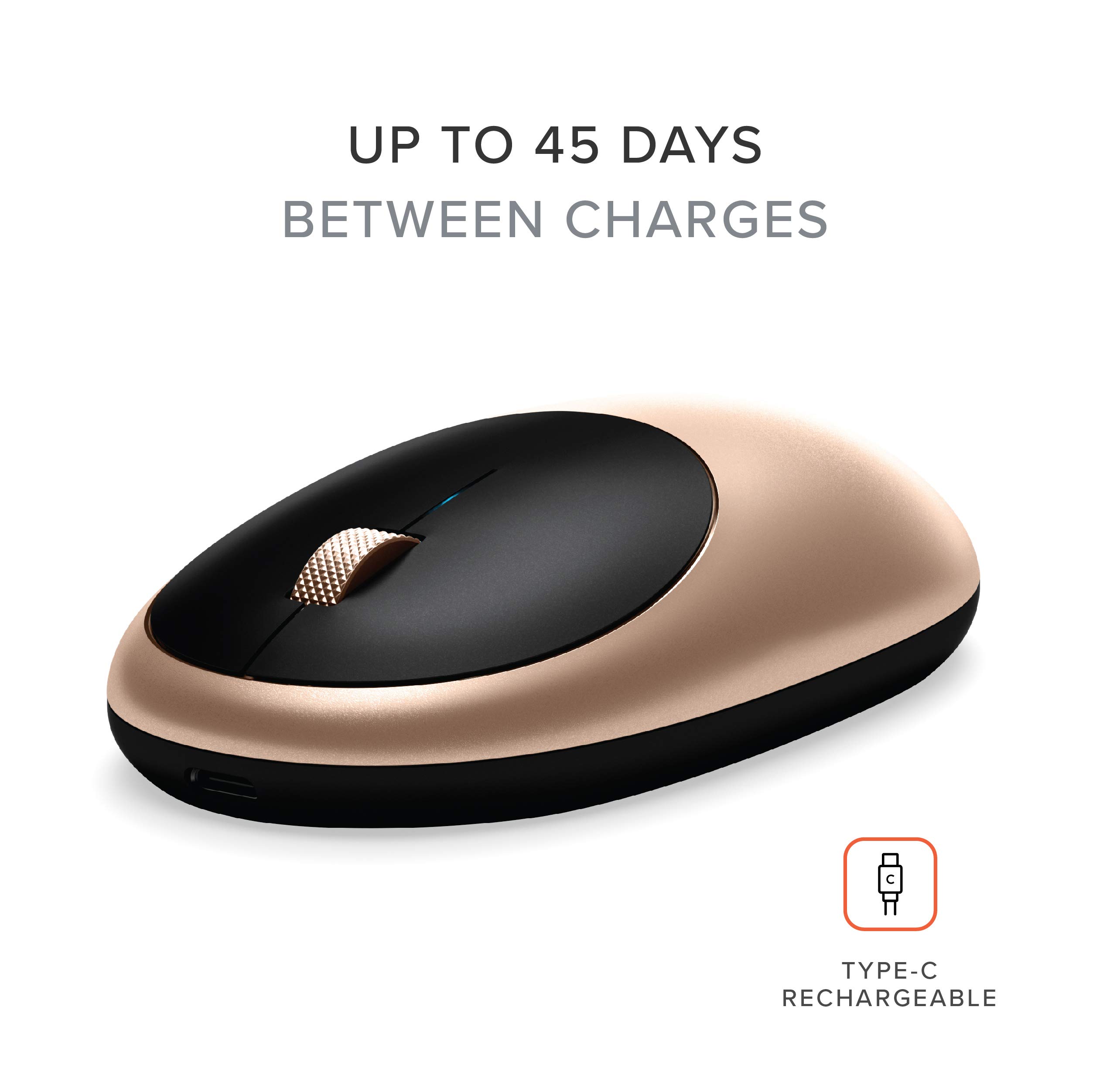 Satechi Wireless Bluetooth Mouse for MacBook Pro M1/M2 - Rechargeable USB-C Mouse for MacBook Air, iMac, Mac Mini, iPad Pro & More - Gold - Perfect for Office Work, Home Use & Travel