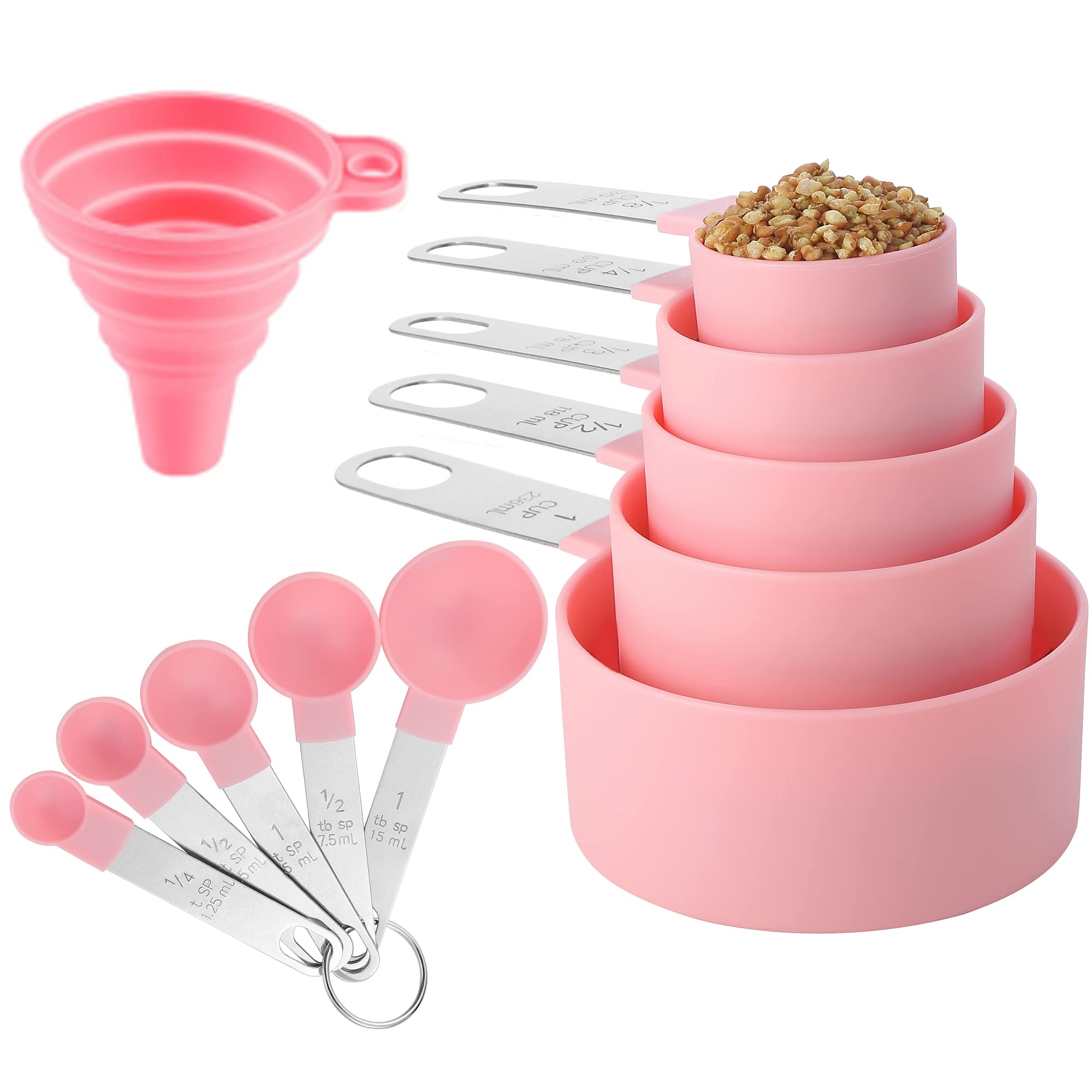 Premium 10-Piece Stainless Steel Measuring Cups and Spoons Set - Stackable Kitchen Gadgets for Dry & Liquid Ingredients (Pink) - Perfect for Baking, Cooking & Meal Prep