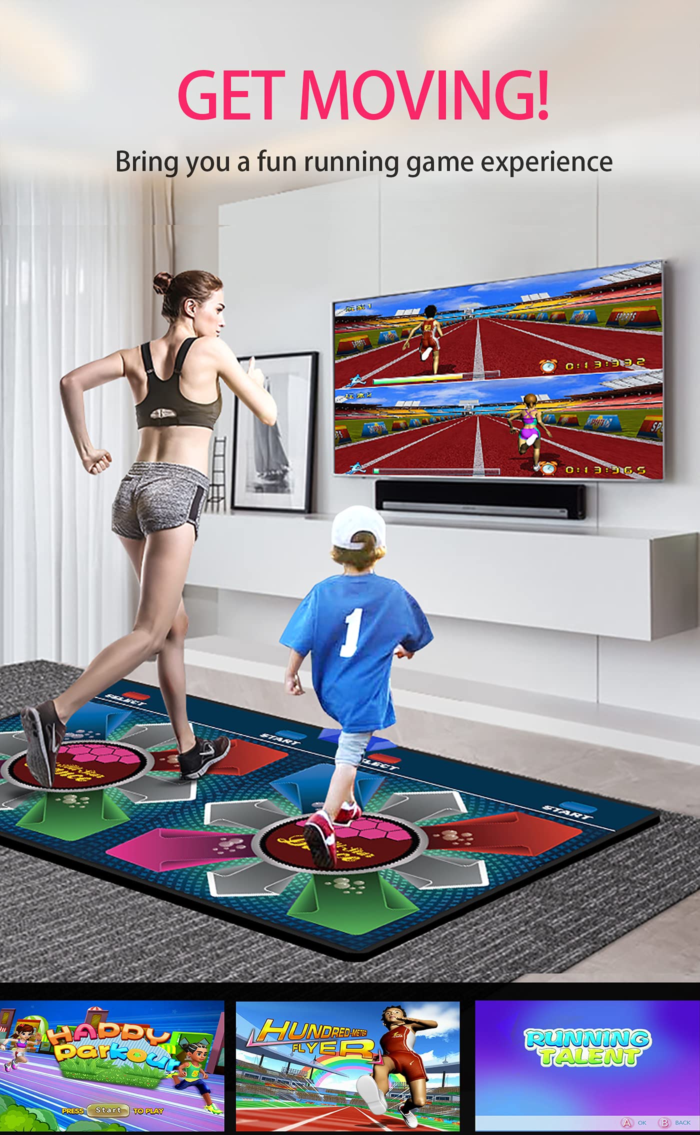 Kids & Adults Music Double Dance Mat with 64GB Memory Card - Fitness Dance Game Mat with MV/3D/Cartoon Modes, 81 Music Videos, 885 Songs & 1000 Games for HDMI TV - Soft Flannel Material for Family Fun, Parties & Home Workouts