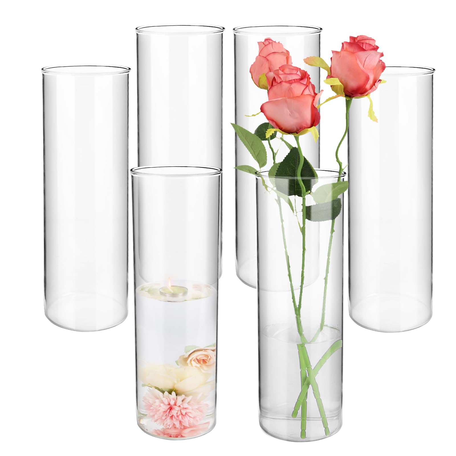 16-Piece Clear Glass Cylinder Vases - 12