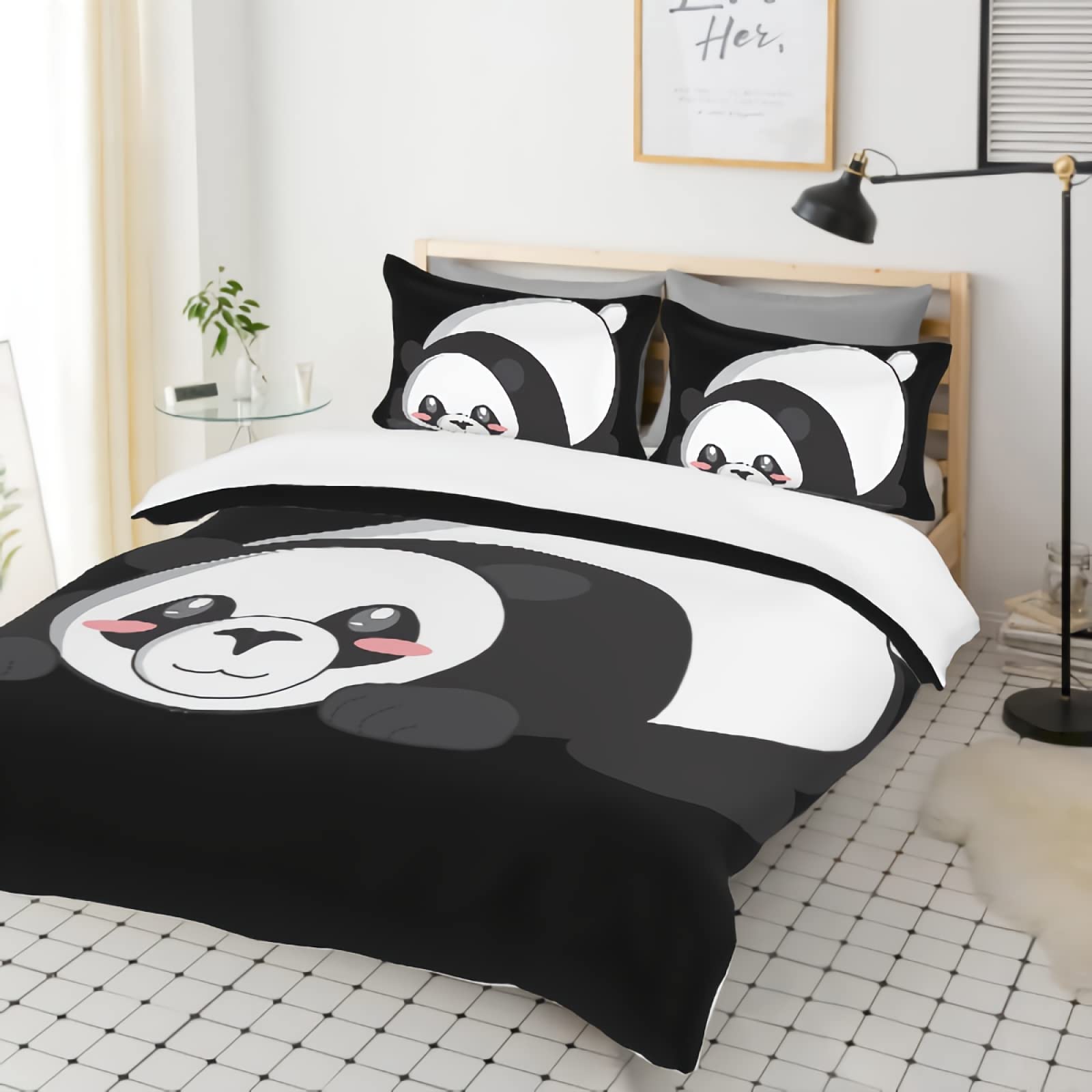 GREDBH King Size Panda Duvet Cover Set - 3 Piece Cute Cartoon Panda Bedding with 2 Pillowcases | 100% Soft Microfiber Comforter Cover (Not Included) | Perfect for Kids' Rooms, Nursery Decor & Panda Theme Bedrooms