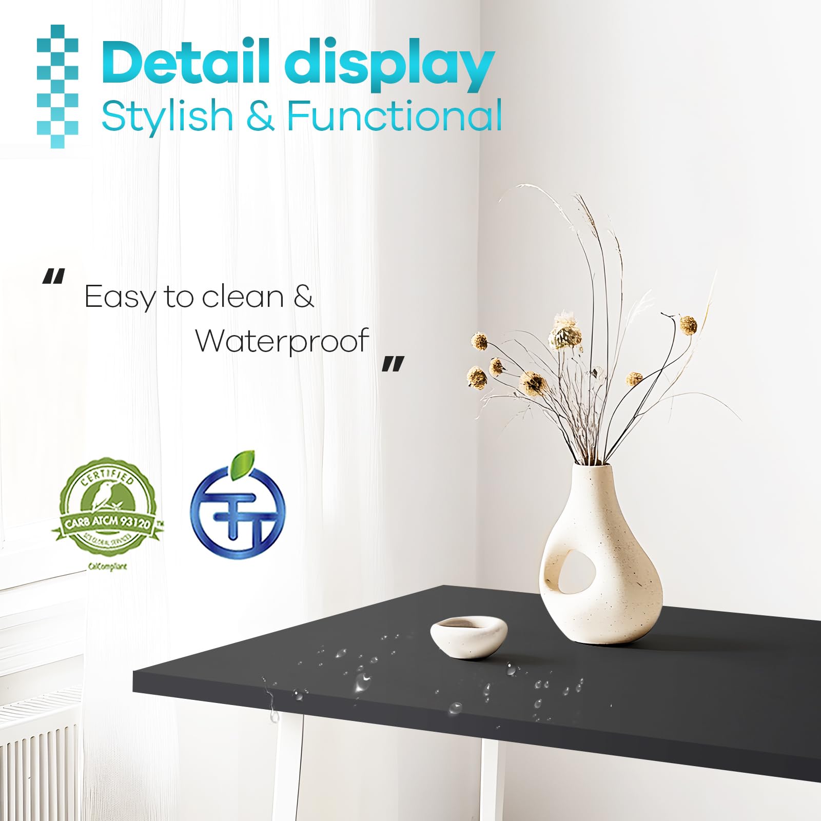 Universal Black Wood Table Top - Solid One-Piece Reversible Melamine Desktop for Home Office, Double Desks, Laundry Folding & L-Shaped Workstations (27.5