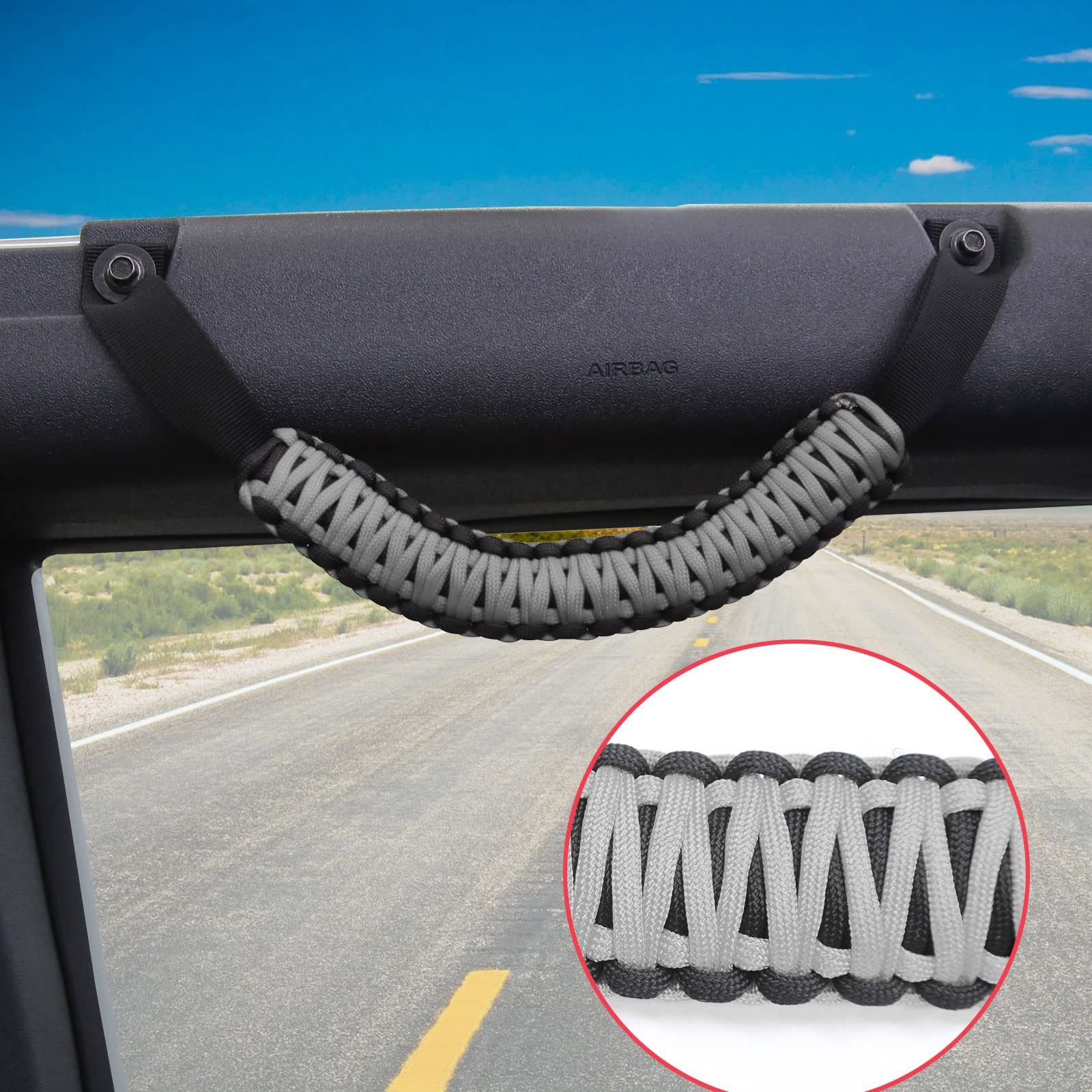 2021-2022 Ford Bronco Roll Bar Grab Handles (2-Pack) - Heavy Duty Grey Interior Car Accessories for Off-Roading & Adventure | Perfect for Jeep Crawling, Trail Riding & Outdoor Exploration
