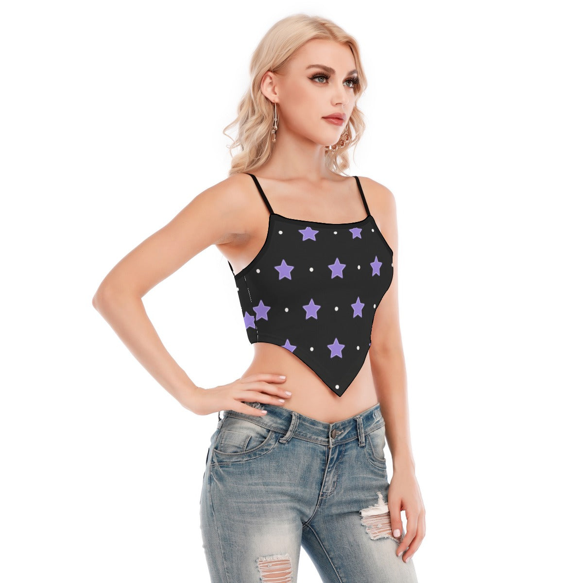 Purple Stars Cami Tube Top - Women's Stretchy Sleeveless Tank Top for Summer, Casual Wear, Layering, and Night Out Outfits