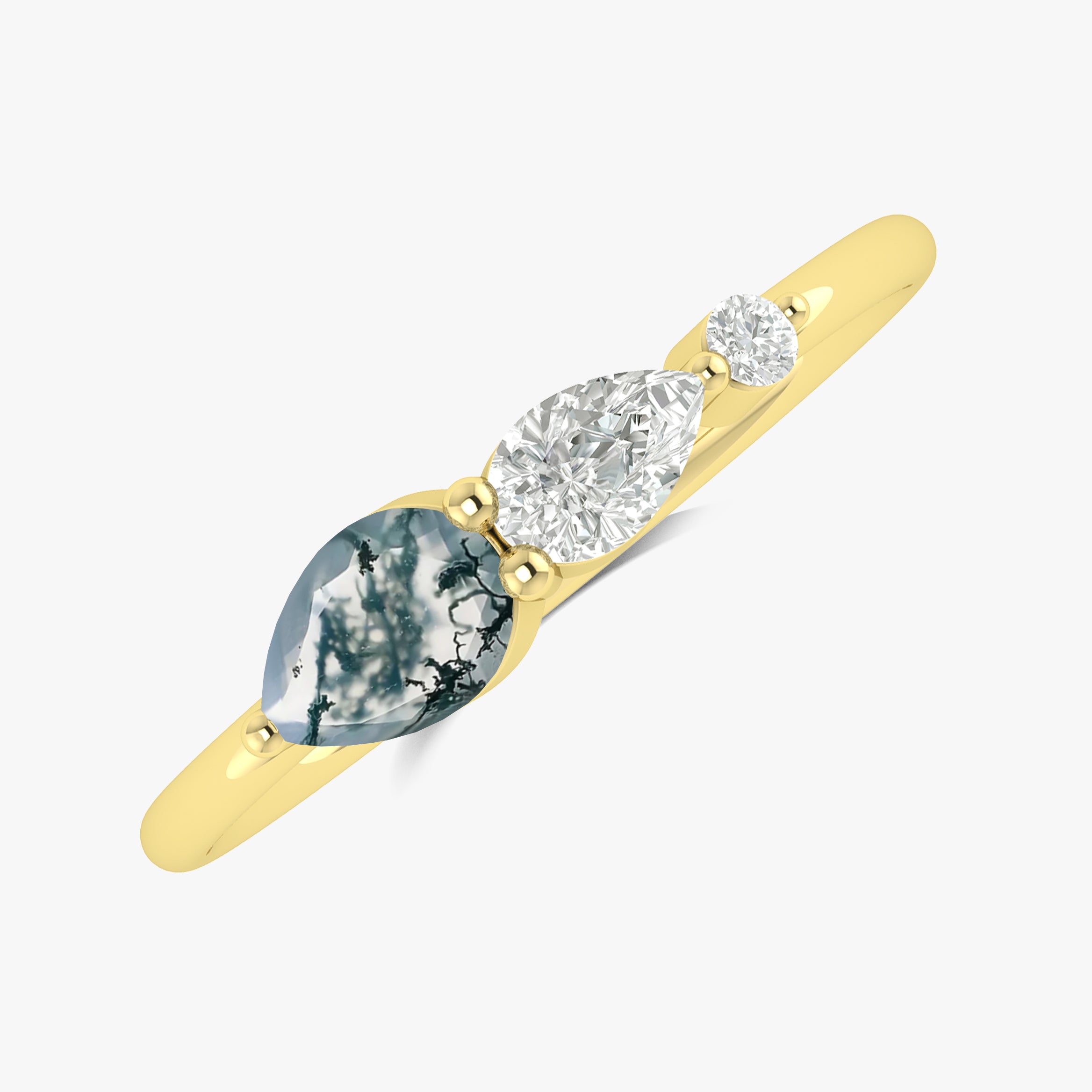 Genuine Moss Agate Pear Three Stone Ring - Elegant Sterling Silver Jewelry for Women, Perfect for Weddings, Anniversaries & Special Occasions