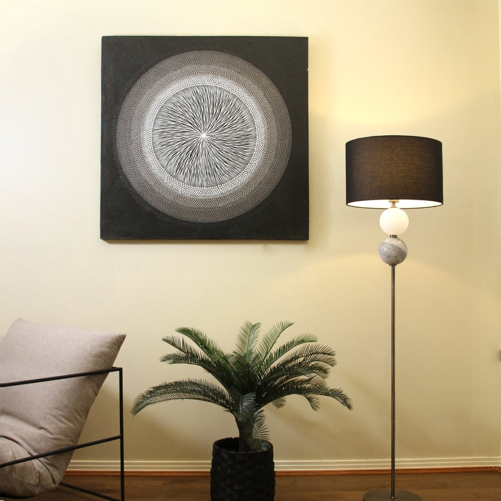 Modern Fabric Shade Orb Floor Lamp in Pewter - Stylish Metal Floor Light for Living Room, Bedroom & Office Decor