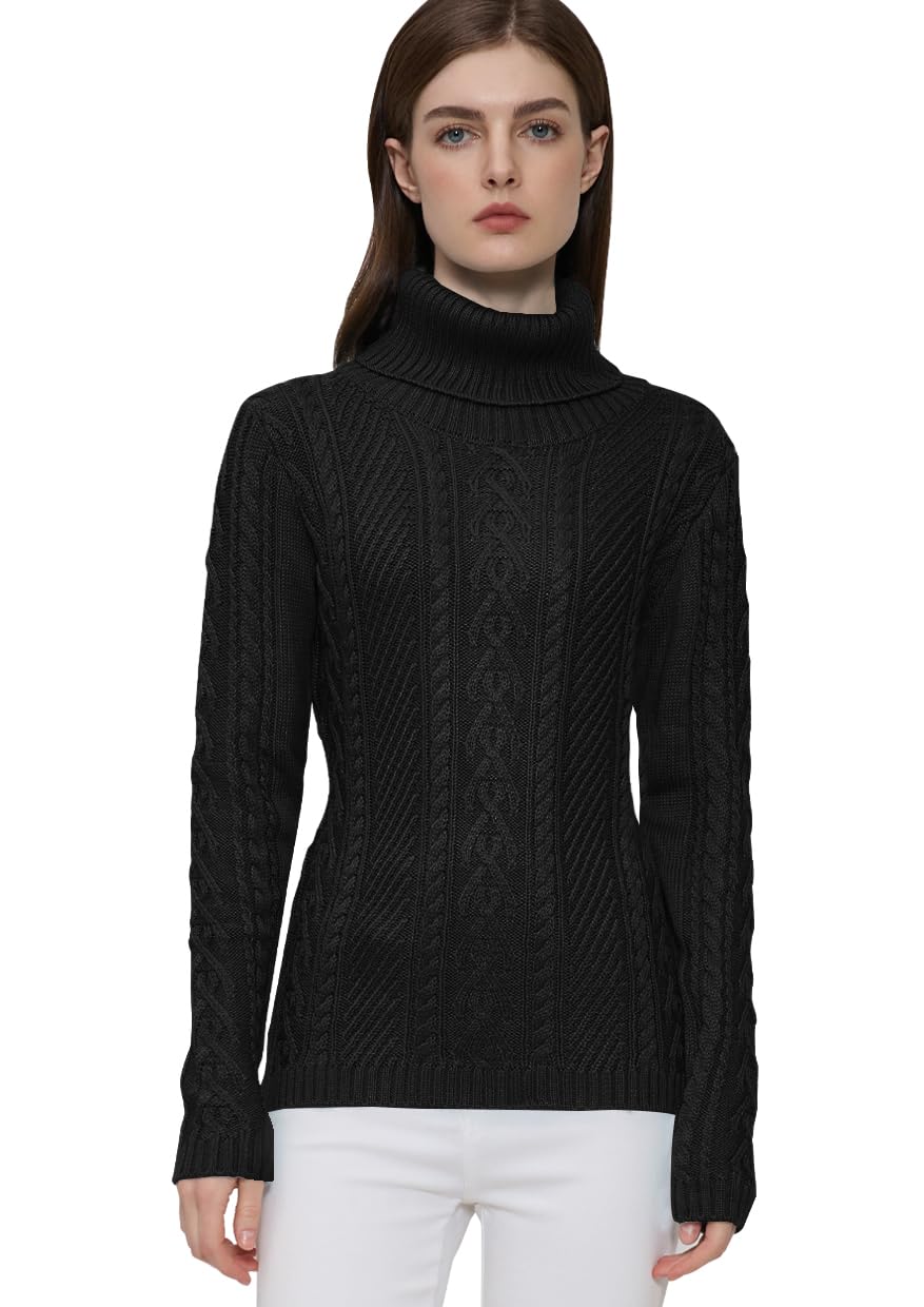 V28 Women's Cable Knit Turtleneck Tunic Sweater - Warm Winter Pullover for Fall & Winter - Perfect for Casual Outfits, Office Wear & Holiday Gatherings