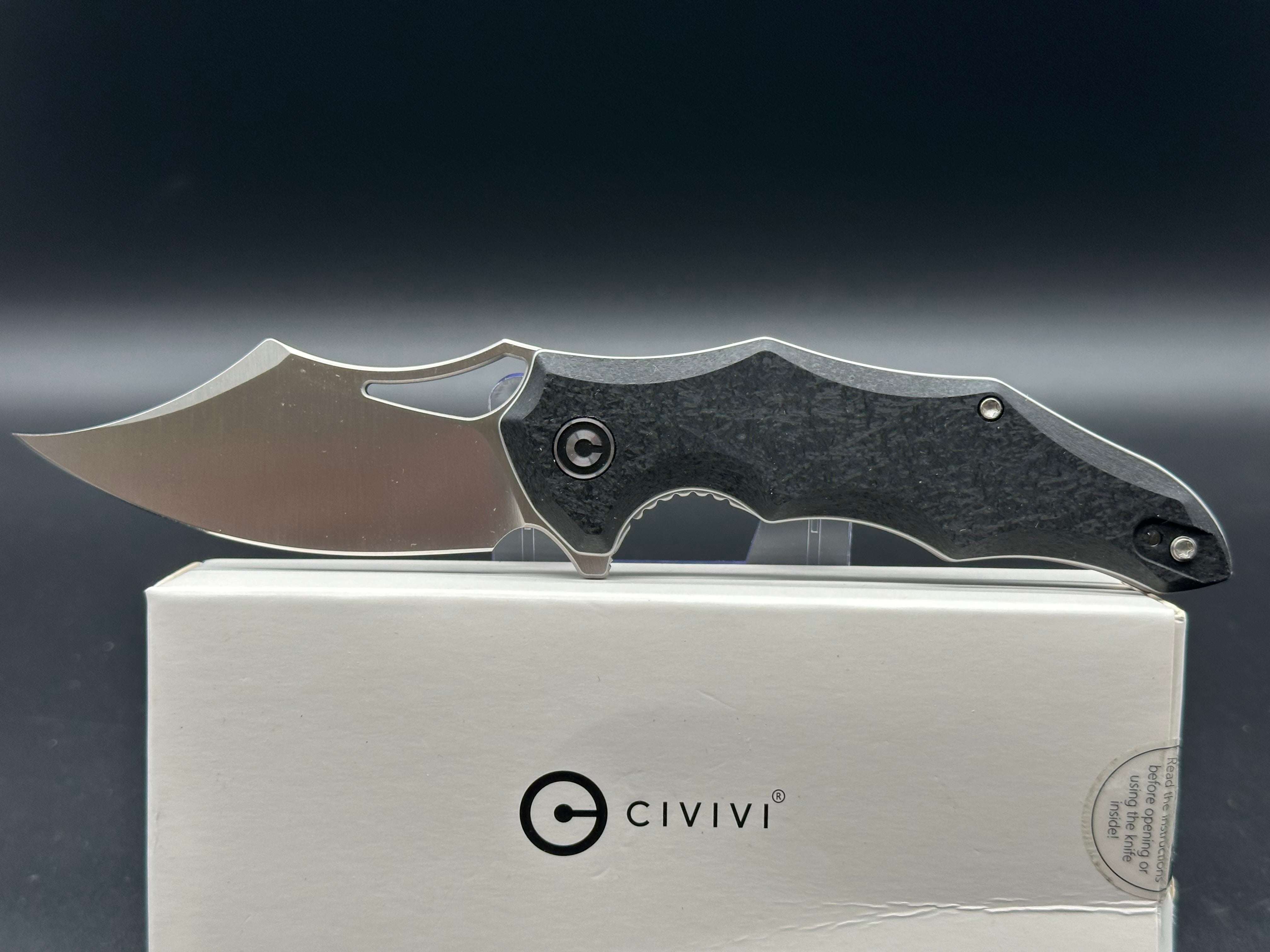 CIVIVI CHIRO Folding Knife - Black Handle, 14C28N Stainless Steel Blade, Clip Point Plain Edge Satin Finish - EDC, Outdoor, Camping & Survival Gear