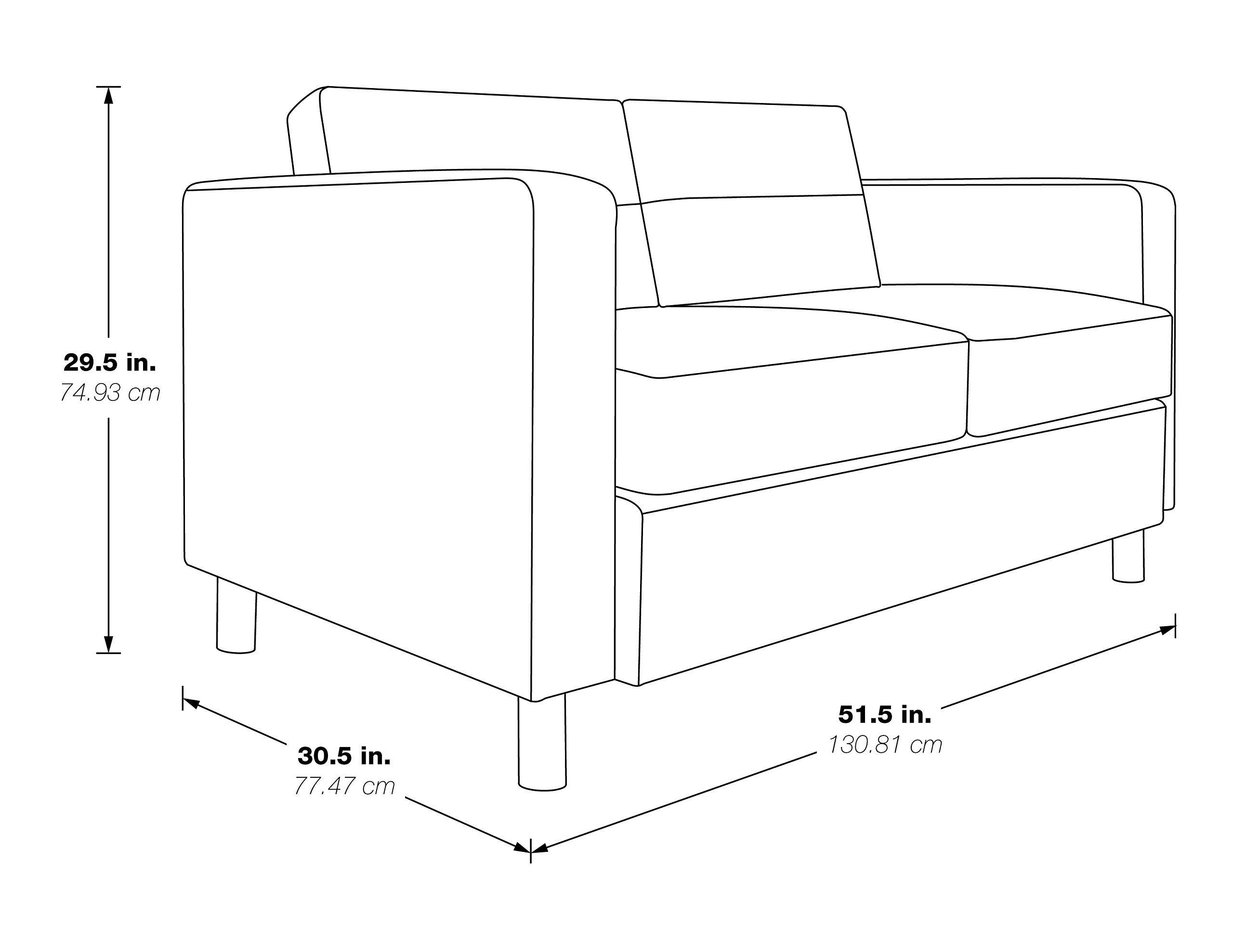Office Star Pacific Loveseat - Faux Leather Upholstered Sofa with Padded Box Spring Seats & Silver Metal Legs, Modern Home Office Furniture for Small Spaces, Living Room or Waiting Area