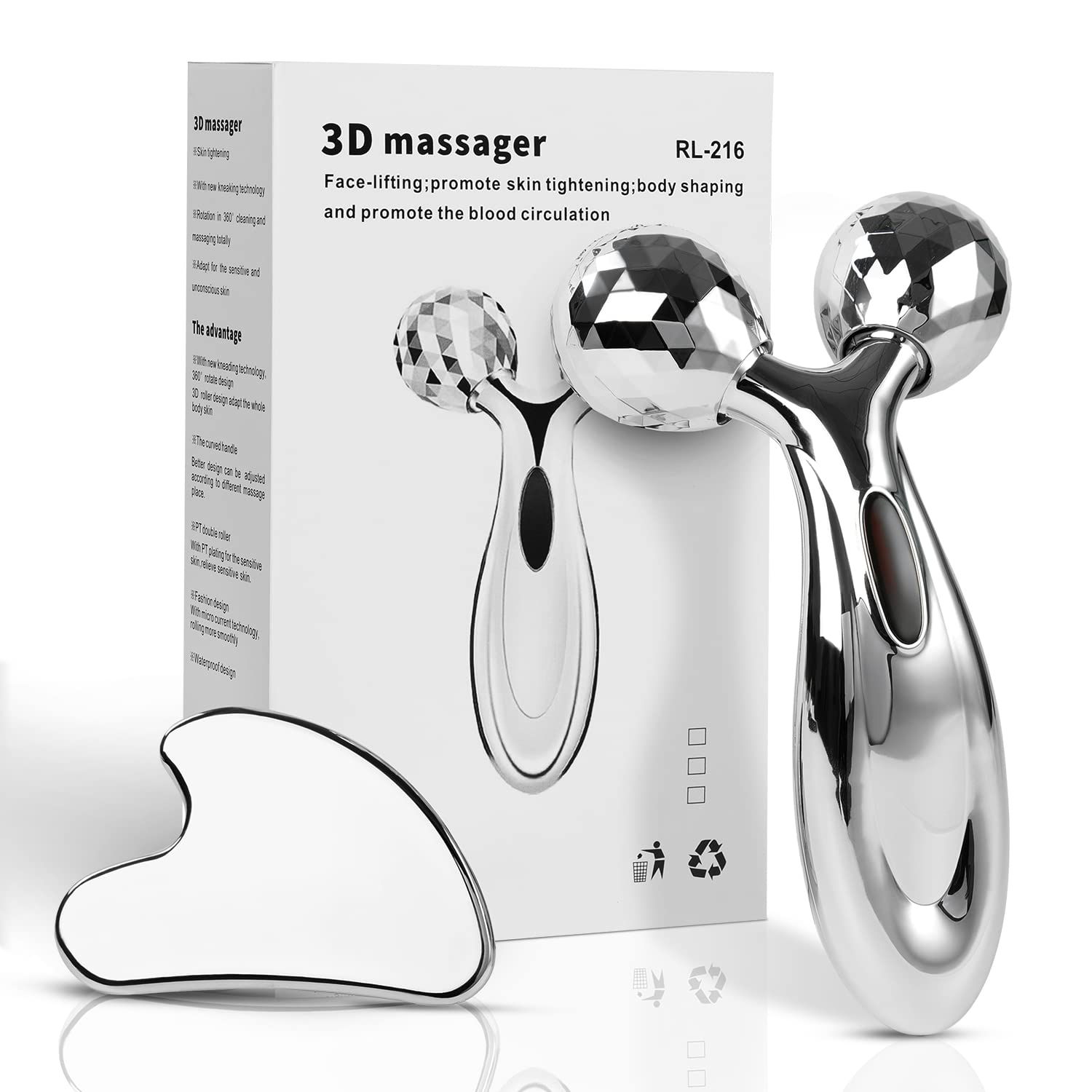 Premium Stainless Steel Gua Sha & Face Roller Set - Facial Sculpting Tools for Skin Tightening, Lymphatic Drainage & Anti-Aging - Professional Metal Skincare Massage Kit for Women - Perfect for Daily Beauty Routine & Spa Night Self-Care