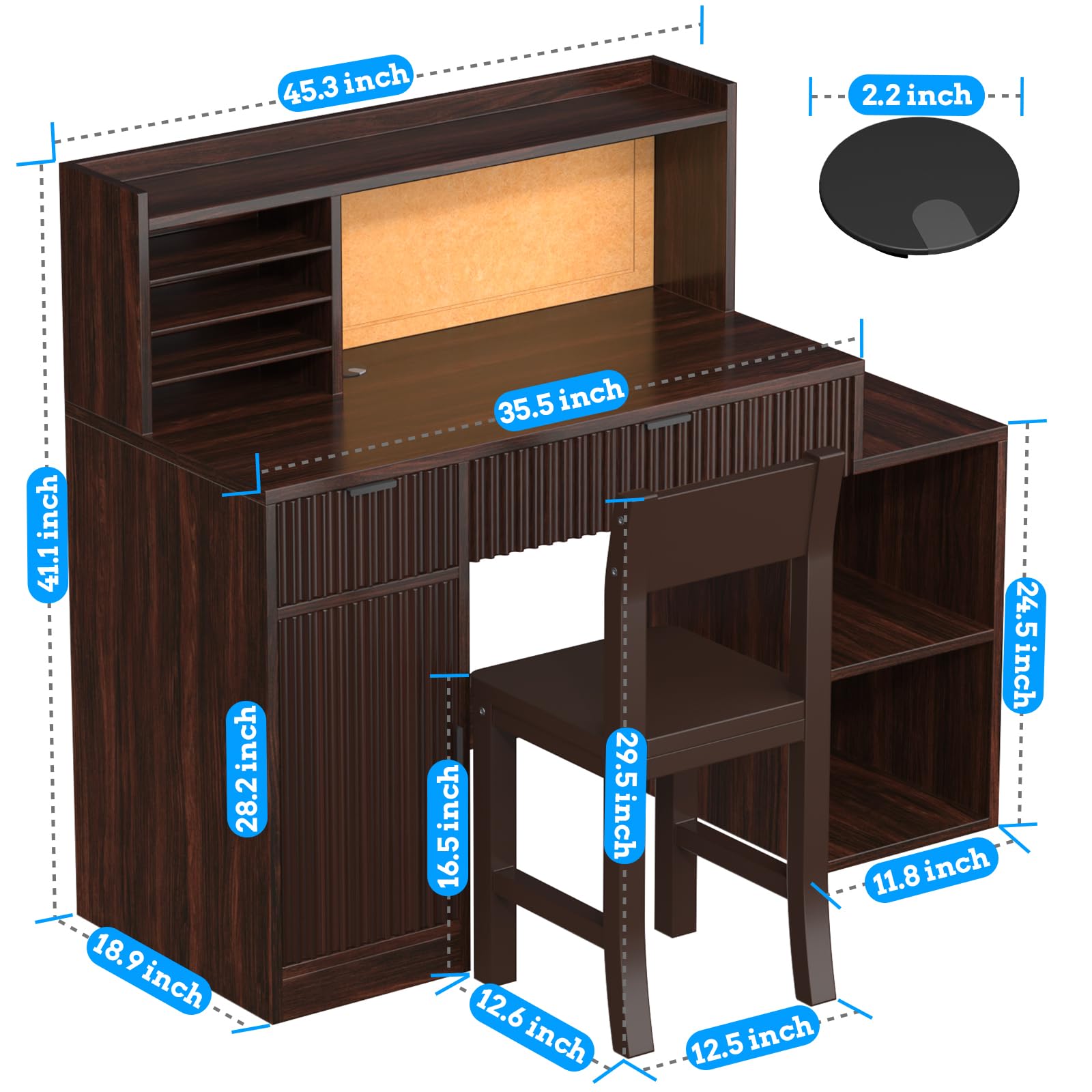 Kids Study Desk and Chair Set for Ages 5-12 - Espresso Wooden Children's Computer Desk with Bulletin Board, Storage Drawers & Cabinets - Perfect for Homework, Online Learning & Small Bedrooms (Model B10)