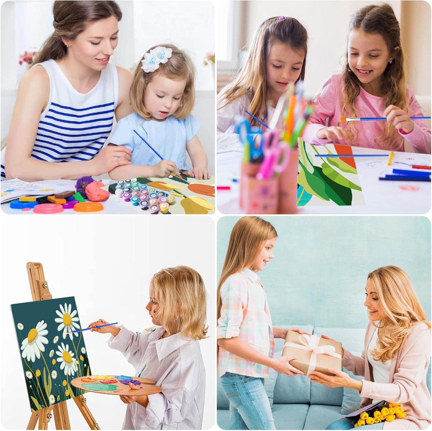 MRPWNLE 4 Pack Small Flower Paint by Numbers Kit for Adults Beginners - 8x8 Inch Framed Canvas, Easy DIY Painting Kits for Home Wall Decor, Gifts & Relaxation | Perfect for Stress Relief & Creative Hobbies