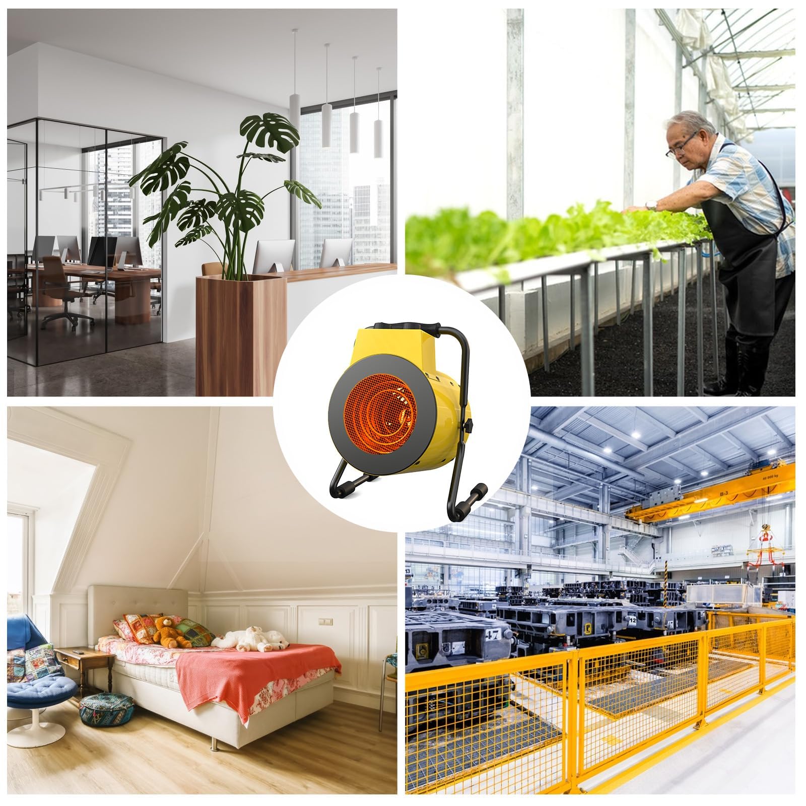 Digital Thermostat Greenhouse Heater with Hygrometer - Portable Outdoor Space Heater for Greenhouses - Fast Heating, Overheat Protection - Ideal for Winter Plant Protection & Seedling Growth (Yellow)