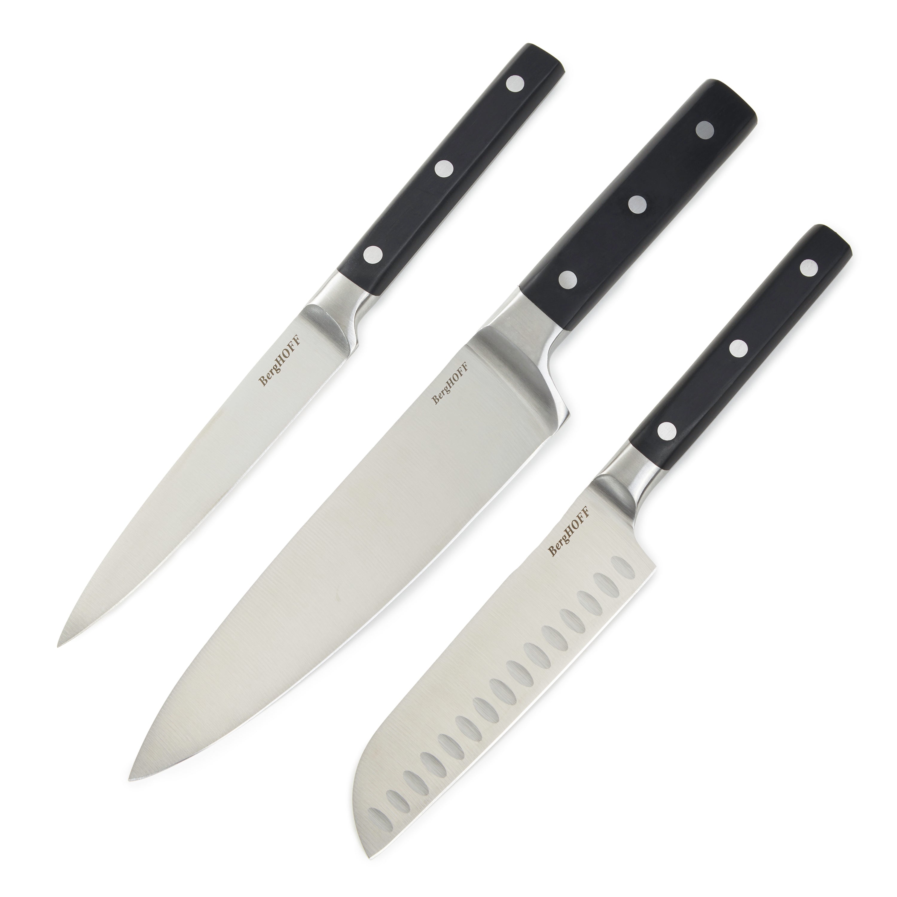 BergHOFF DiNA Gene 3-Piece Stainless Steel Knife Set - High-Quality Kitchen Knives for Slicing, Dicing & Chopping - Perfect for Home Chefs & Cooking Enthusiasts