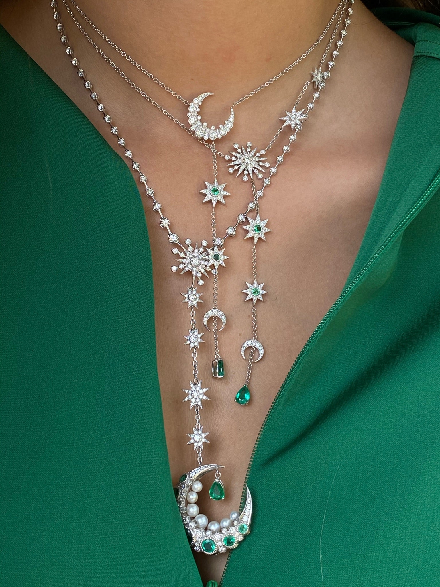 Emerald Moon Cage Pendant Necklace for Women - Elegant Bohemian Jewelry Gift for Birthday, Anniversary & Special Occasions - Perfect for Boho, Festival & Everyday Wear