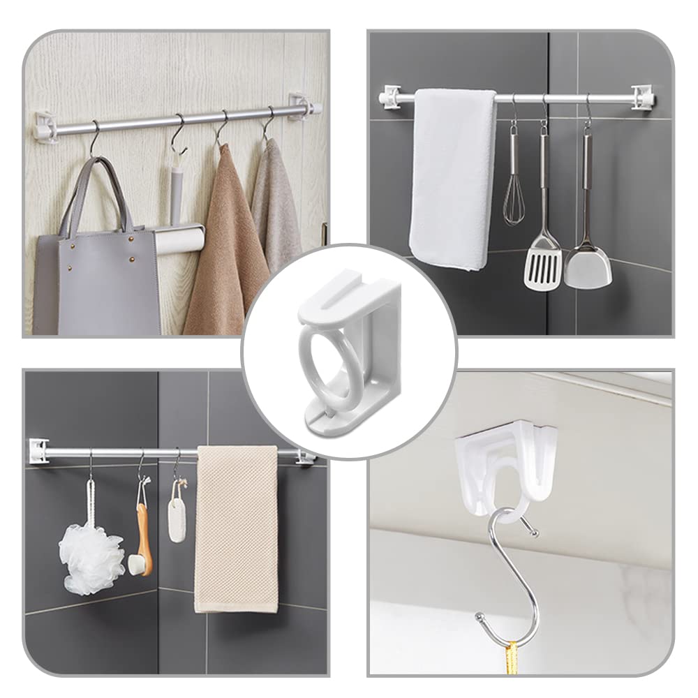 8pcs 360° Rotating No Drill Curtain Rod Brackets - Self Adhesive Tension Rod Holders with Adjustable Angle - White - Perfect for Renters, Dorm Rooms & Temporary Window Treatments