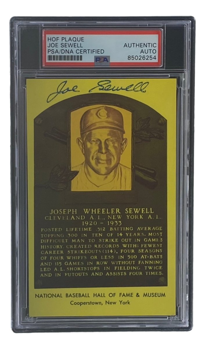 Joe Sewell Autographed 4x6 Cleveland Hall of Fame Plaque Card - PSA/DNA Certified #85026254 - Perfect for Baseball Memorabilia Collectors & Sports Fans Display