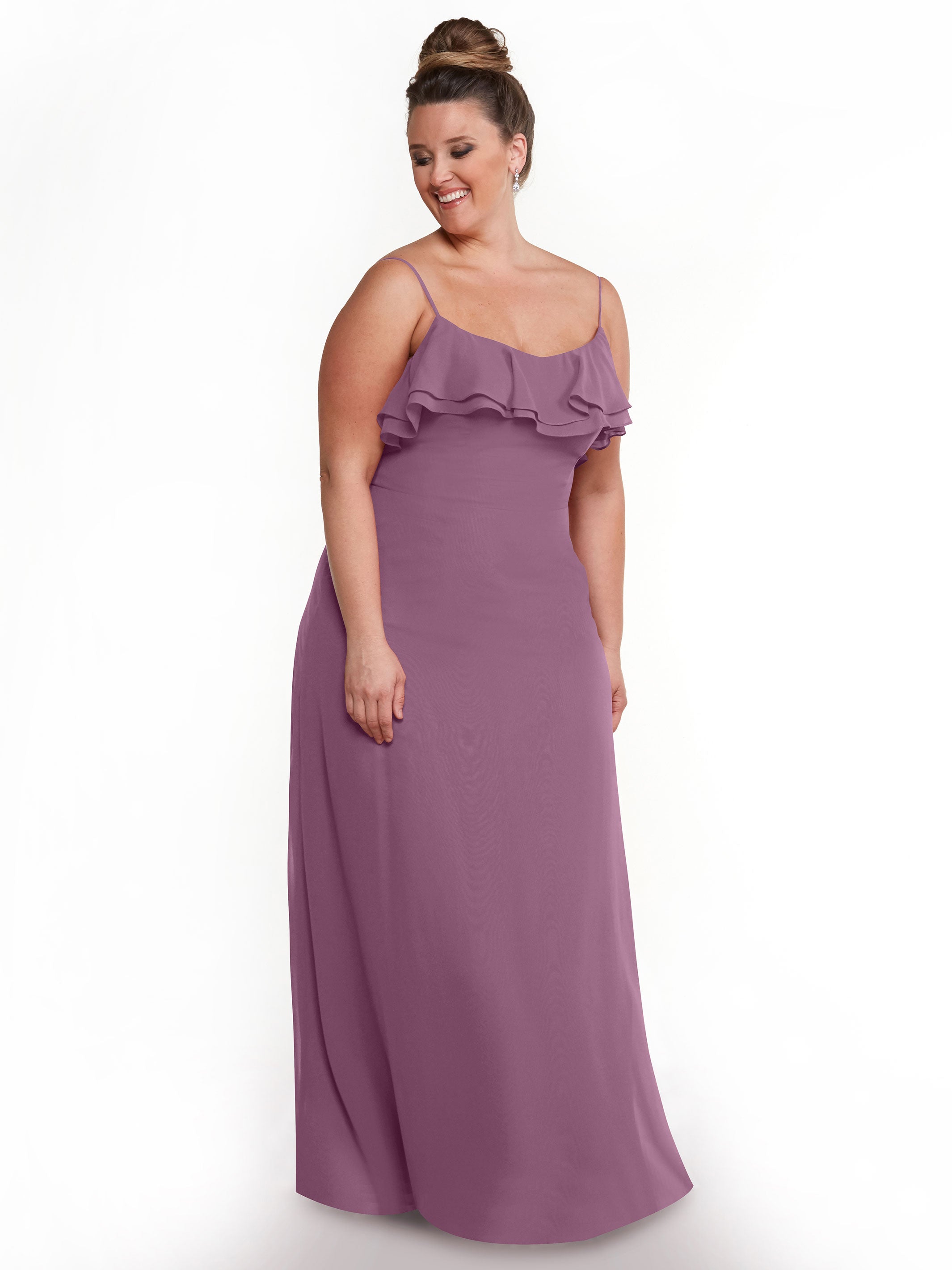 Elegant Ruffled Neckline Chiffon Bridesmaid Dress - Perfect for Weddings, Formal Events & Special Occasions