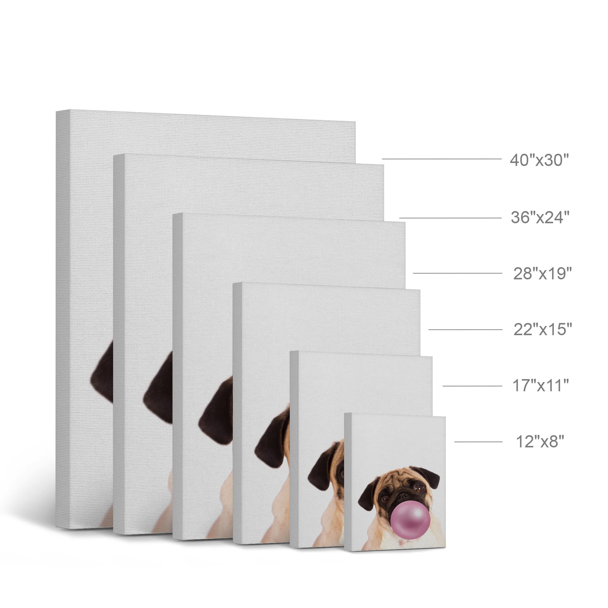 Cute Pug Dog Bubble Gum Pop Art Canvas Print - Pink Animal Wall Decor for Kids Room, Nursery & Home - 40x30 Inch Made in USA | Fun Playroom & Bedroom Decoration