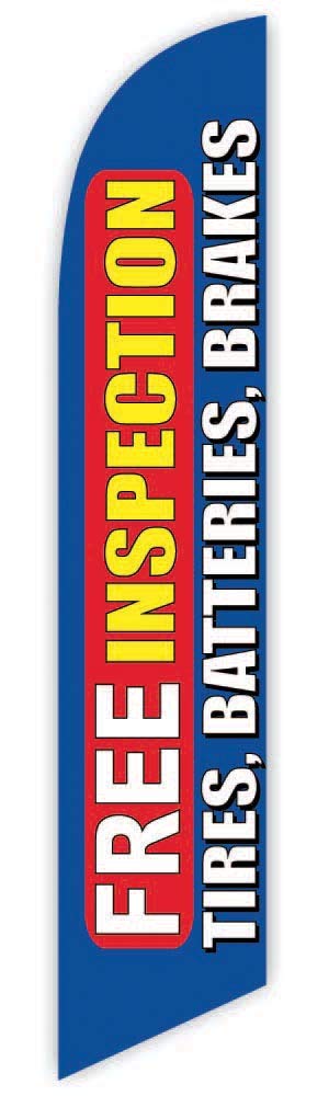 12ft Blue Free Inspection Tires Batteries Brakes Advertising Feather Flag - Replacement Flag Only (No Pole Set Included) | Perfect for Auto Shops, Car Dealerships & Tire Service Promotions
