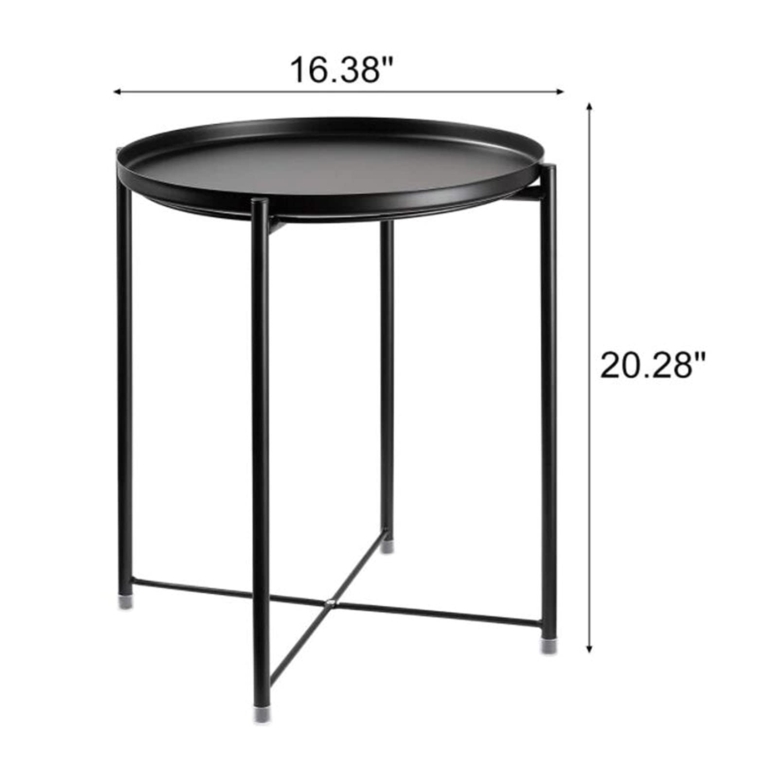 Foldable Metal Side Table with Removable Tray - Waterproof Small Coffee Table, End Table for Living Room, Bedroom, Office & Balcony - Compact Size 16.38x16.38x20.28 Inches (Black) - Perfect for Small Spaces, TV Snacks, Reading Nook & Guest Seating