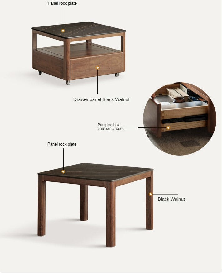 Modern Black Walnut Solid Wood TV Stand with Slate Top - Perfect for Living Room, Home Theater & Entertainment Center Storage
