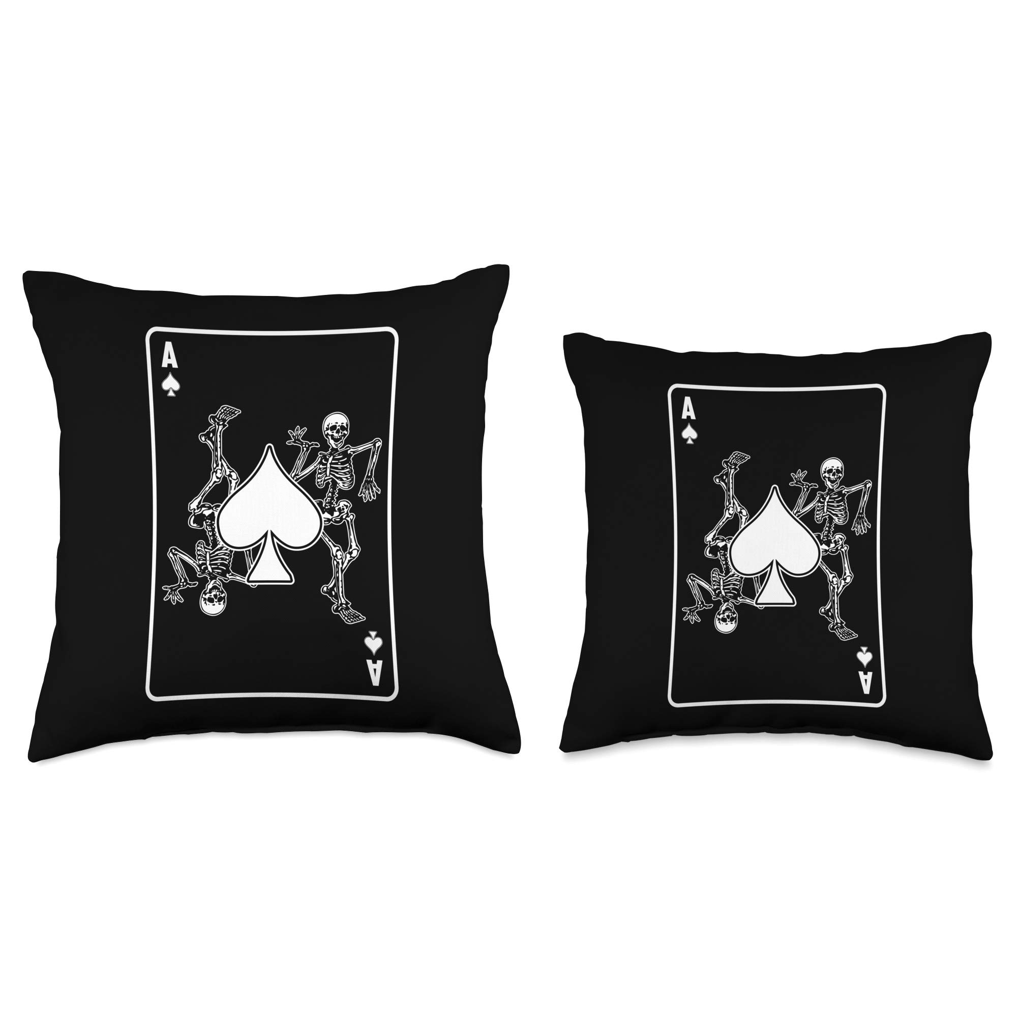 Skeleton Ace Spade Playing Card Pillow - 18x18 Halloween Gift for Home Decor