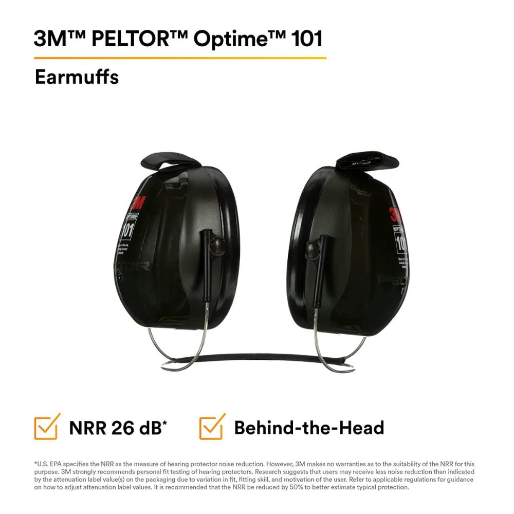 3M H7B PELTOR Optime 101 Behind-the-Head Earmuffs - 27dB NRR Hearing Protection for Shooting, Construction & Industrial Noise Reduction